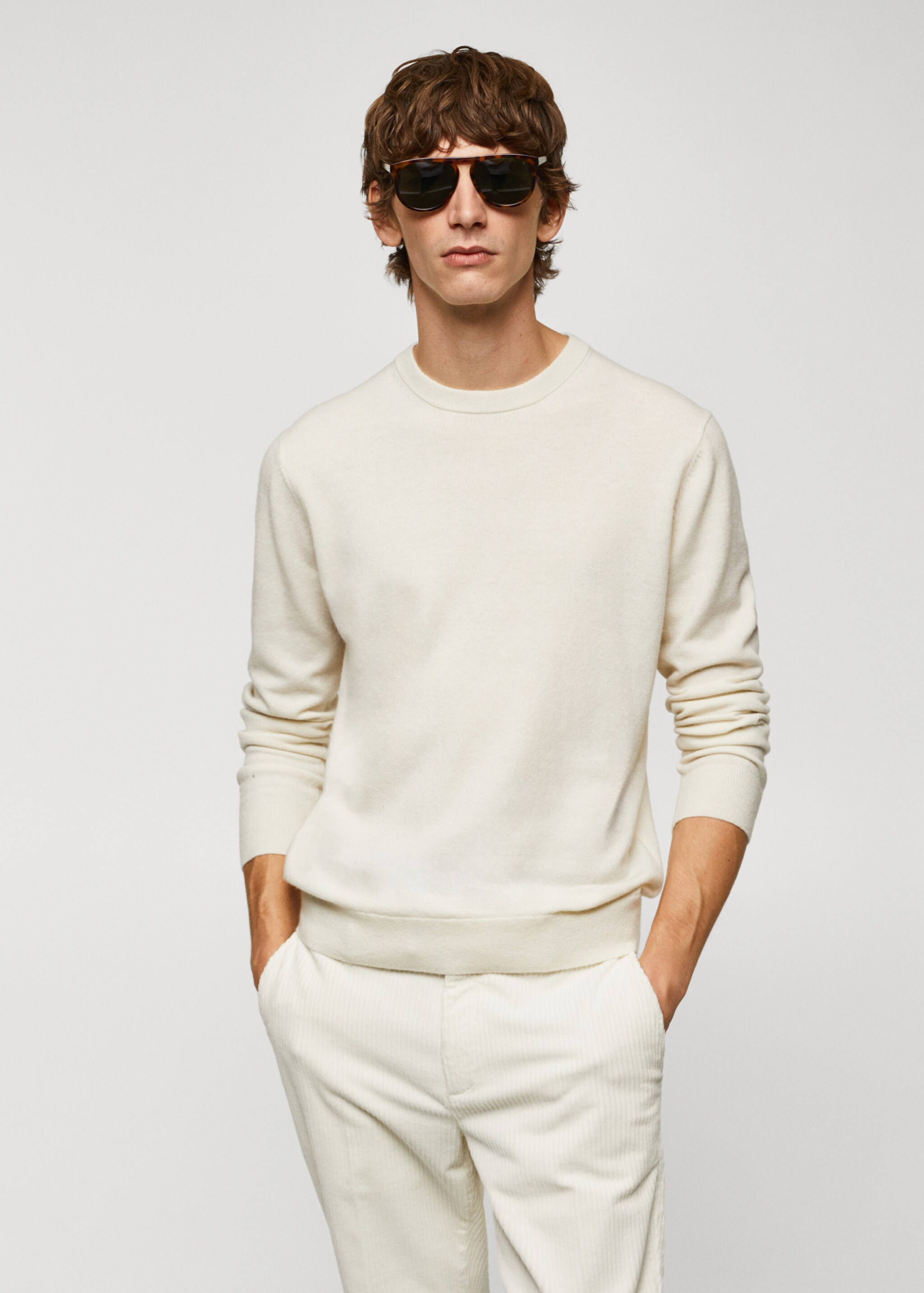 Fine-knit wool-blend sweater - Medium plane, Off White. Ref: 57005962-00.