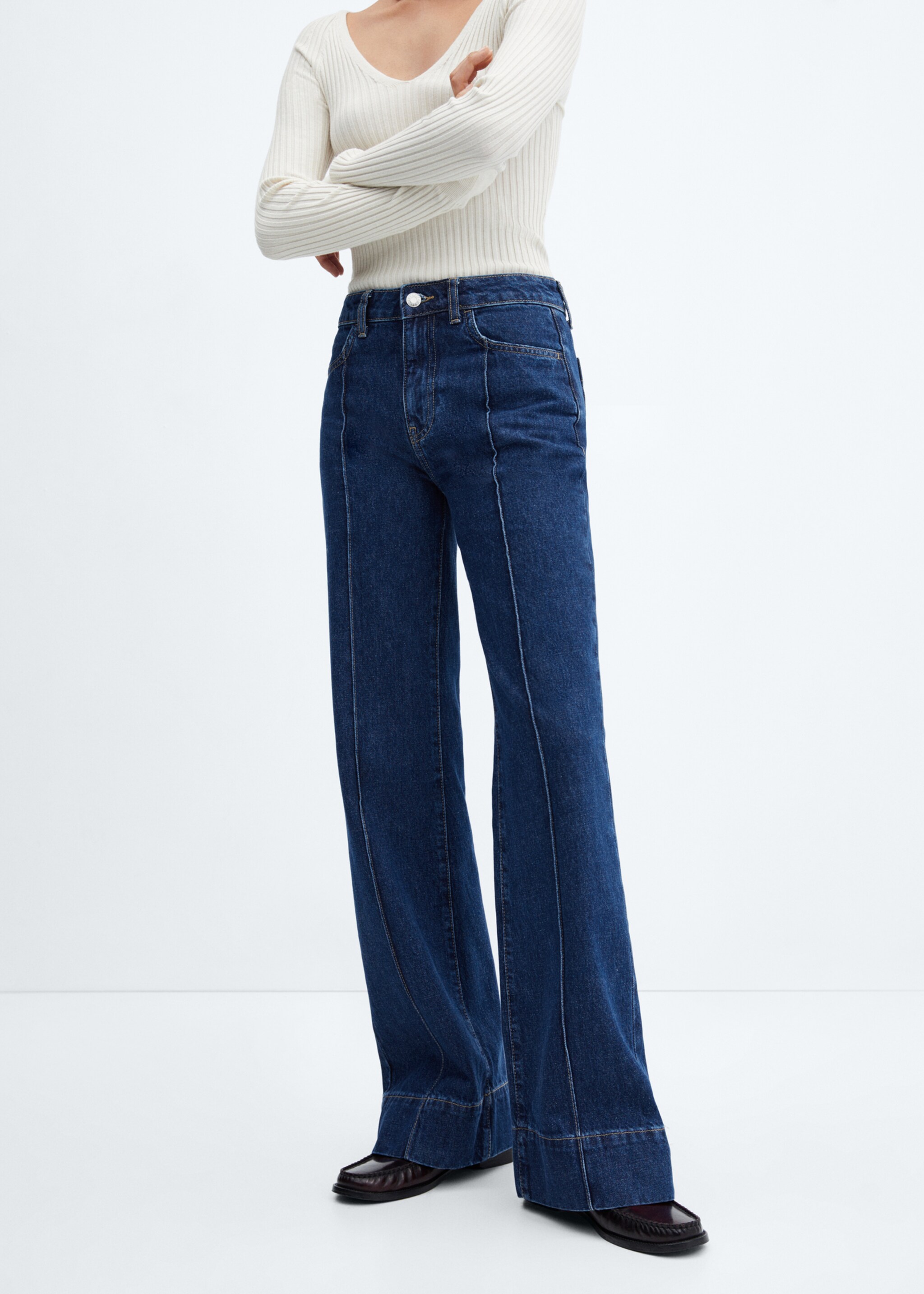Wideleg jeans with decorative seams - Medium plane, Dark Blue. Ref: 57005975-00.