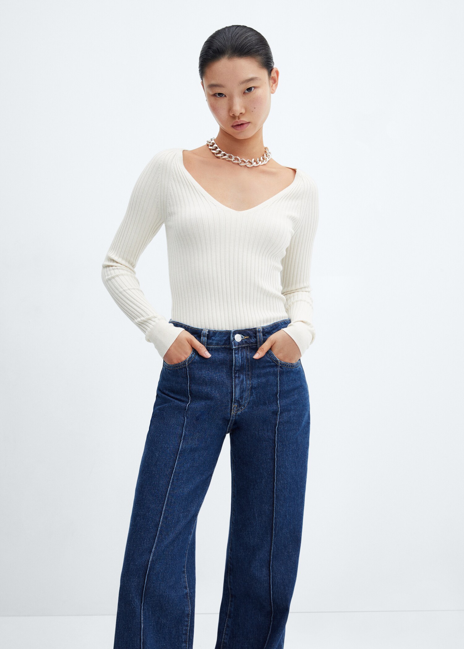 Jeans wideleg med dekorative sømmer - Artikkeldetalj 1