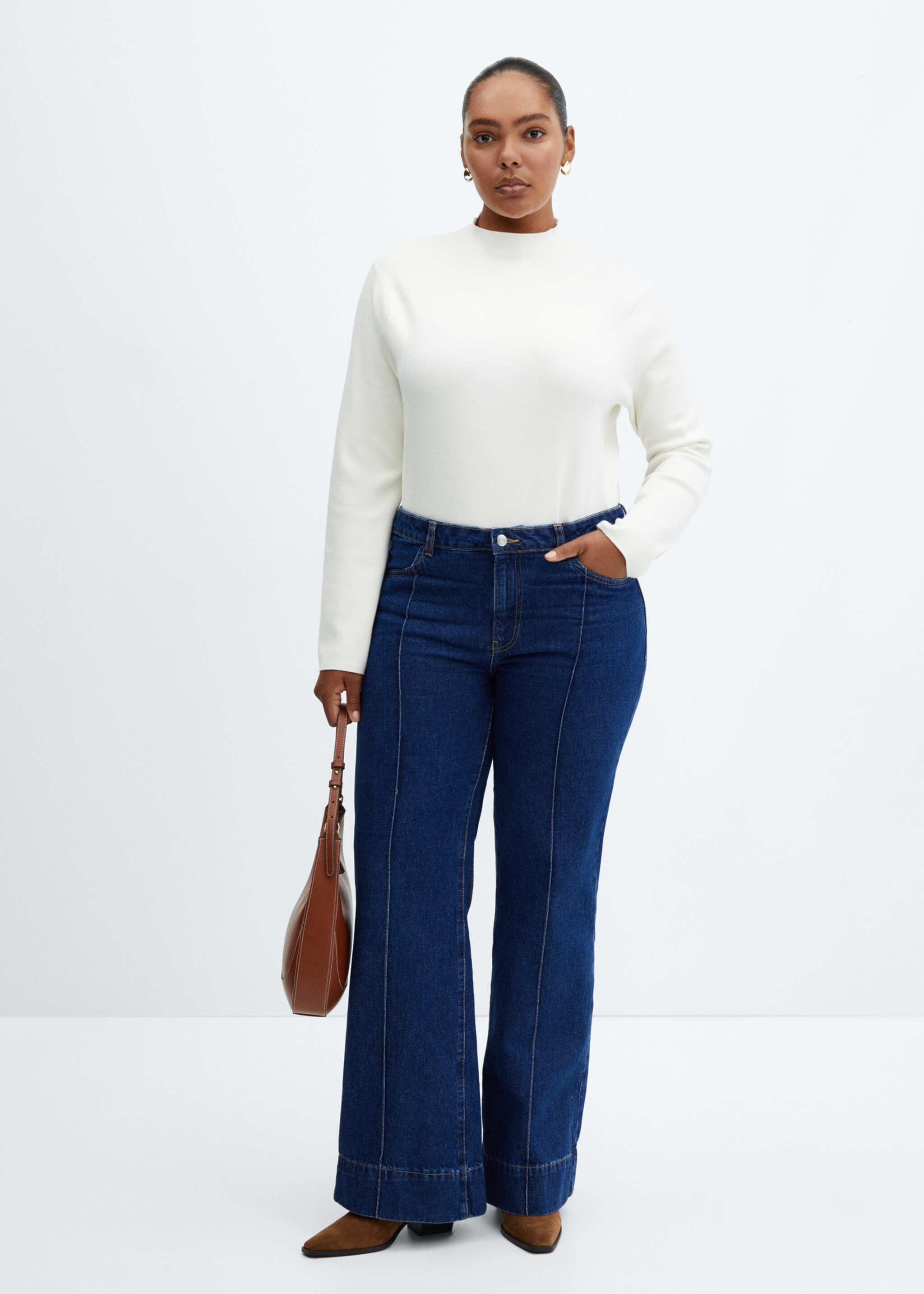 Wideleg jeans with decorative seams - Details of the article 3, Dark Blue. Ref: 57005975-00.