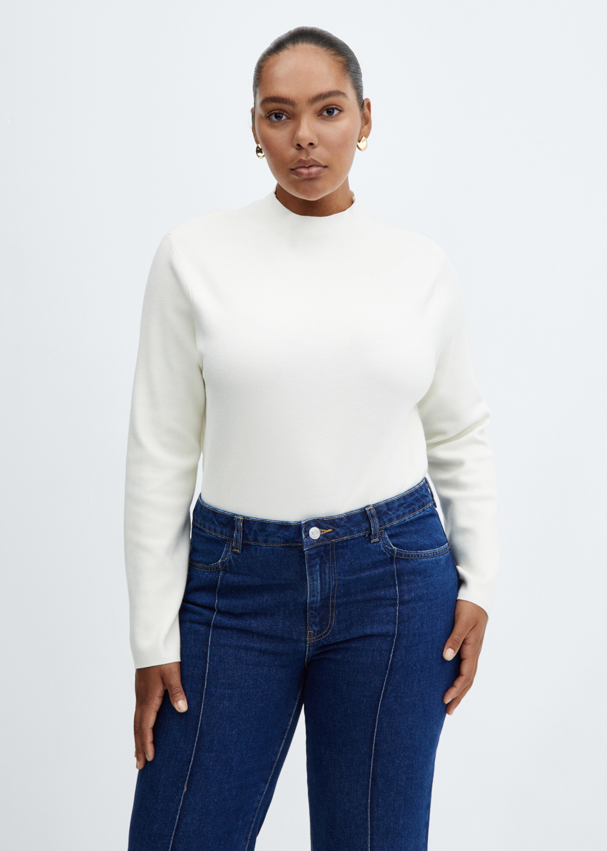 Wideleg jeans with decorative seams - Details of the article 5, Dark Blue. Ref: 57005975-00.