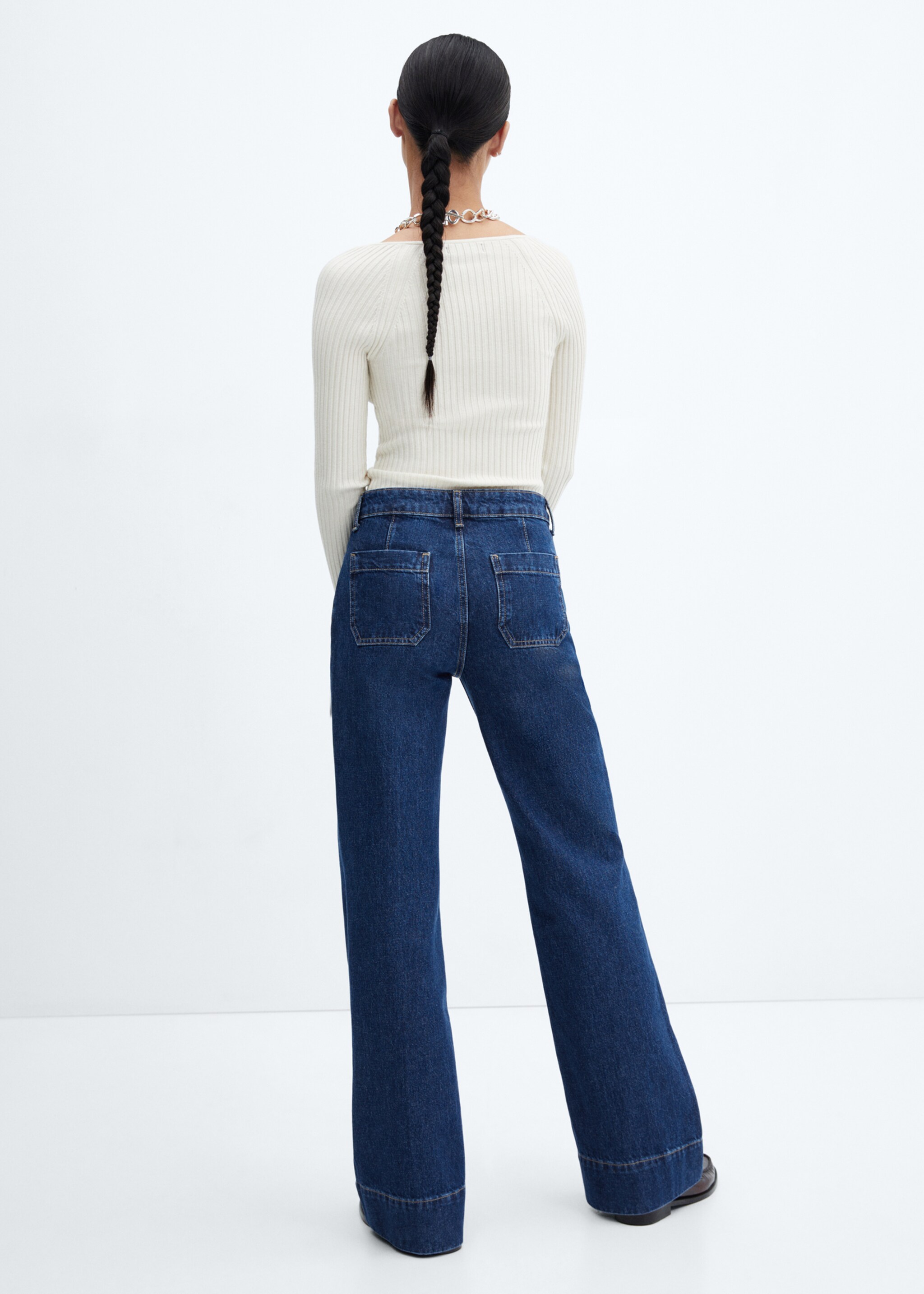 Wideleg jeans with decorative seams - Reverse of the article, Dark Blue. Ref: 57005975-00.