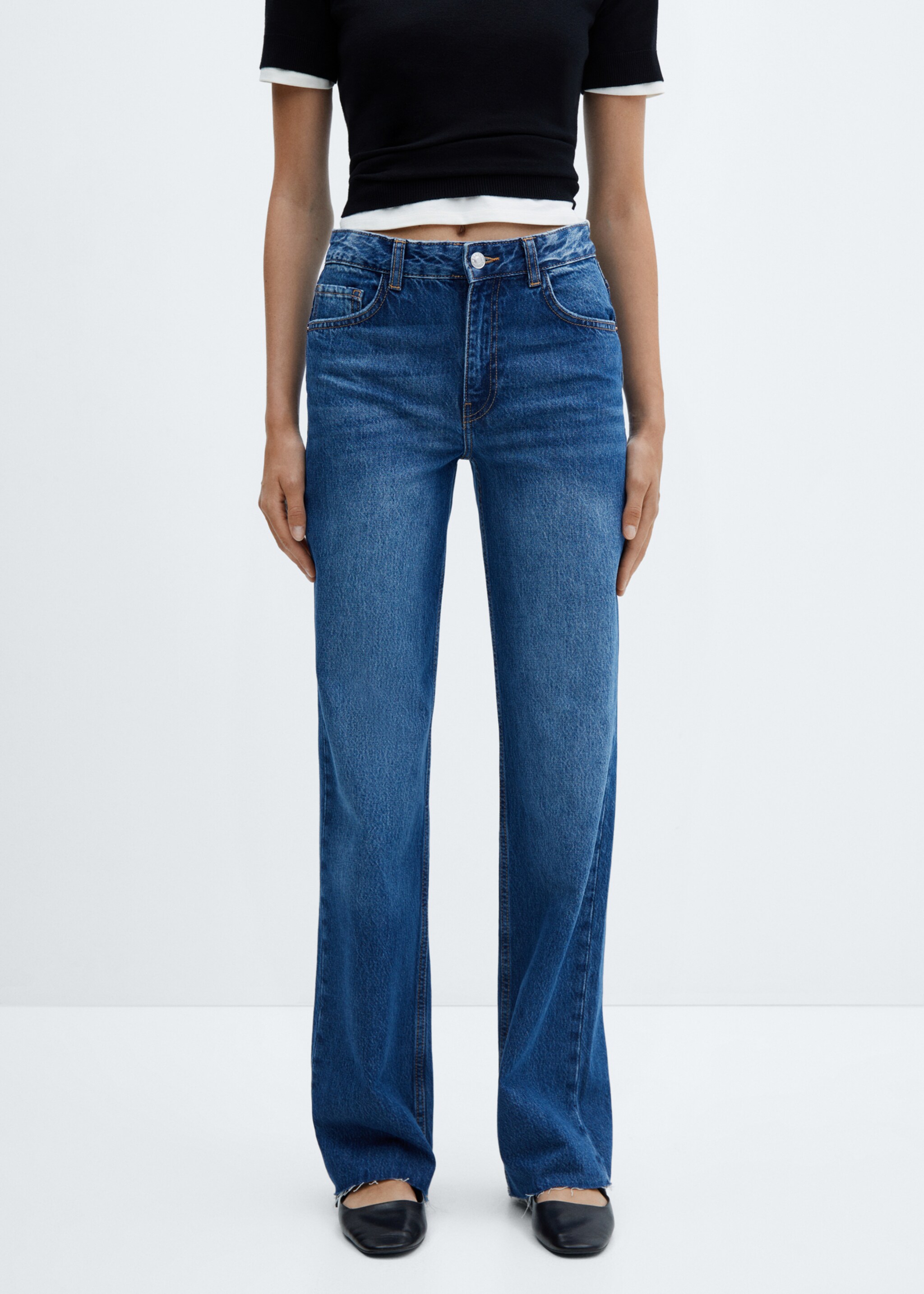 Wide leg mid-rise jeans - Medium plane, Dark Blue. Ref: 57005977-00.