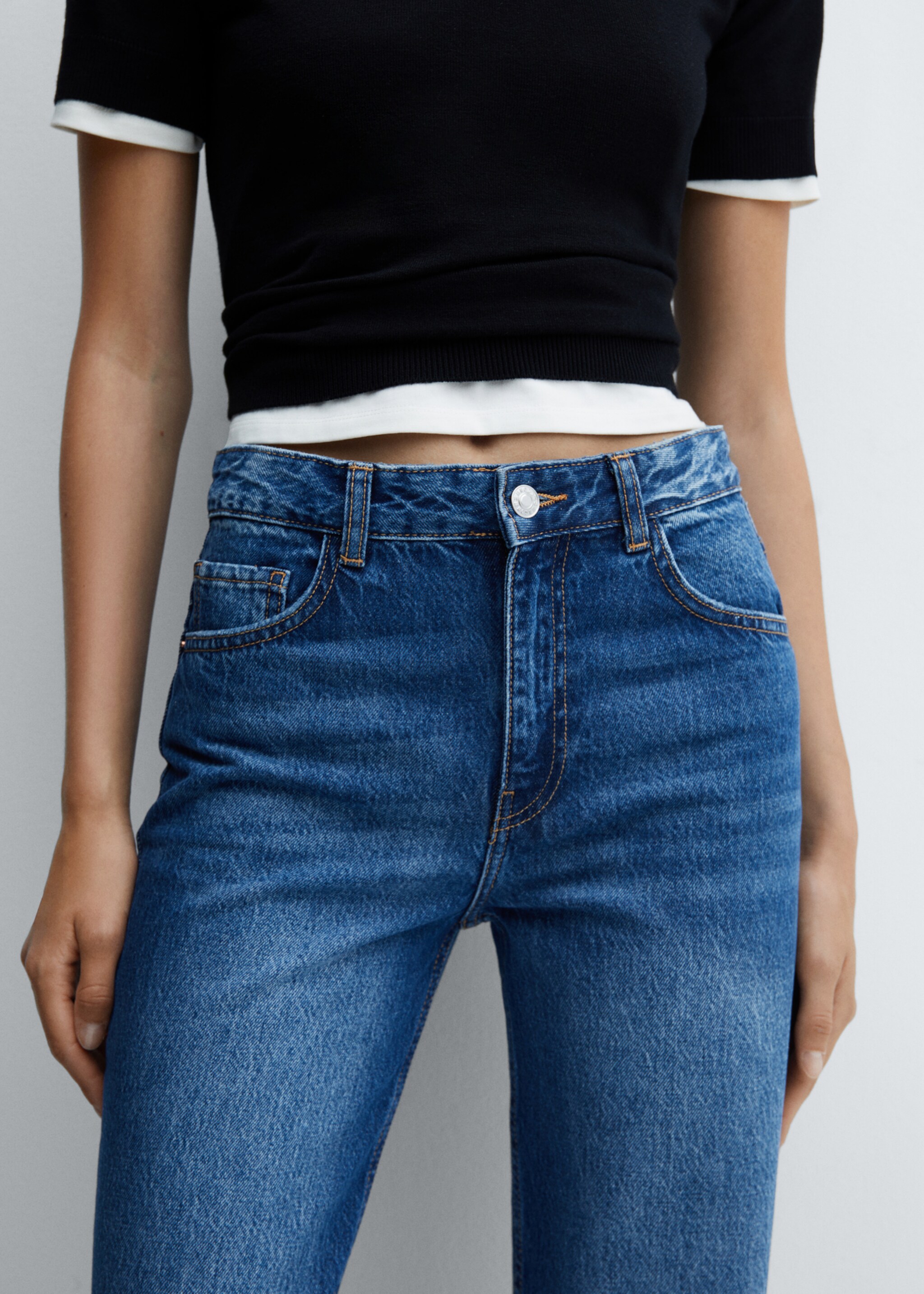 Wide leg mid-rise jeans - Details of the article 2, Dark Blue. Ref: 57005977-00.