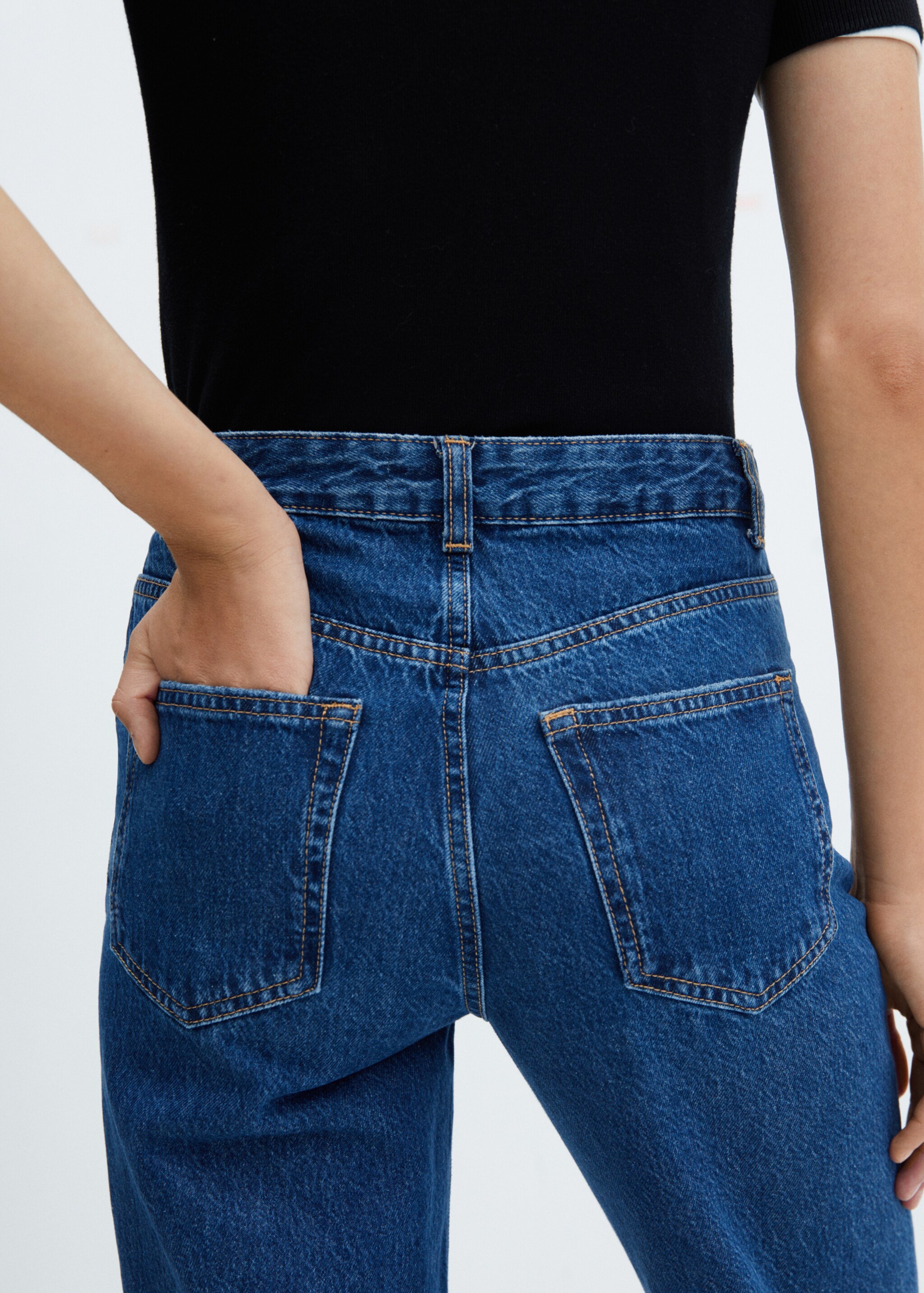 Wide leg mid-rise jeans - Details of the article 6, Dark Blue. Ref: 57005977-00.