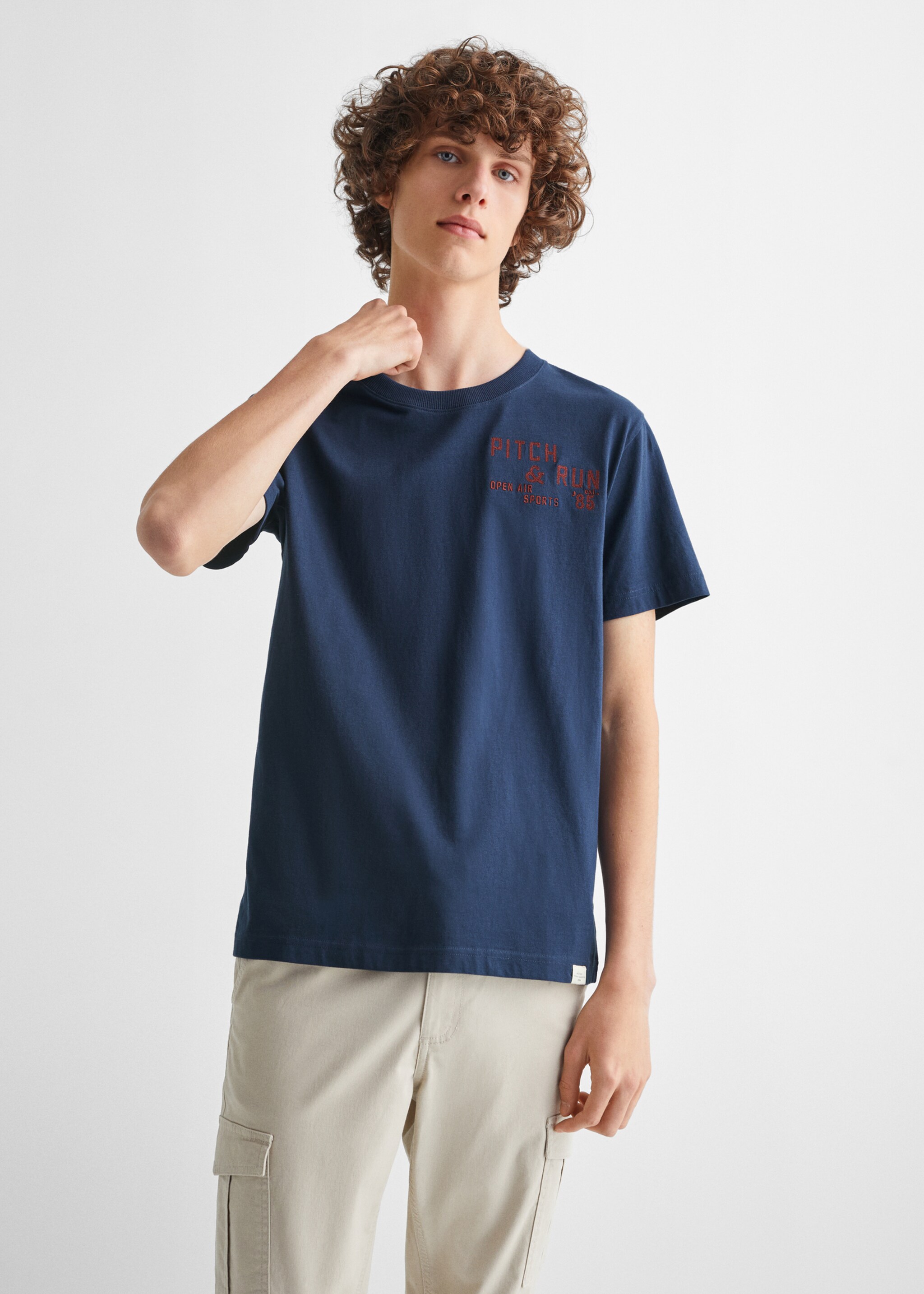 Message cotton T-shirt - Medium plane, Navy. Ref: 57005987-00.