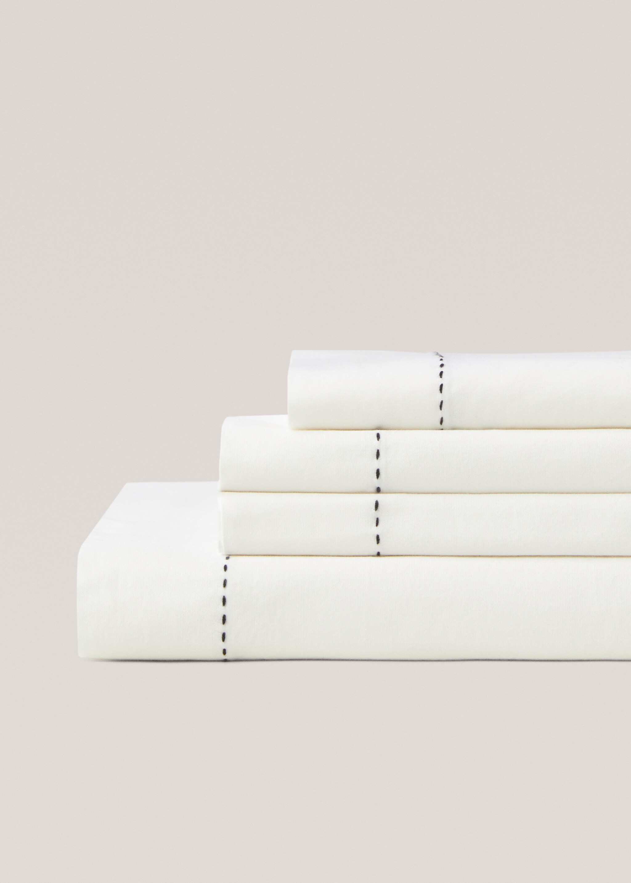 Embroidered cotton top sheet 150cm - Article without model, Beige. Ref: 57005989-00.