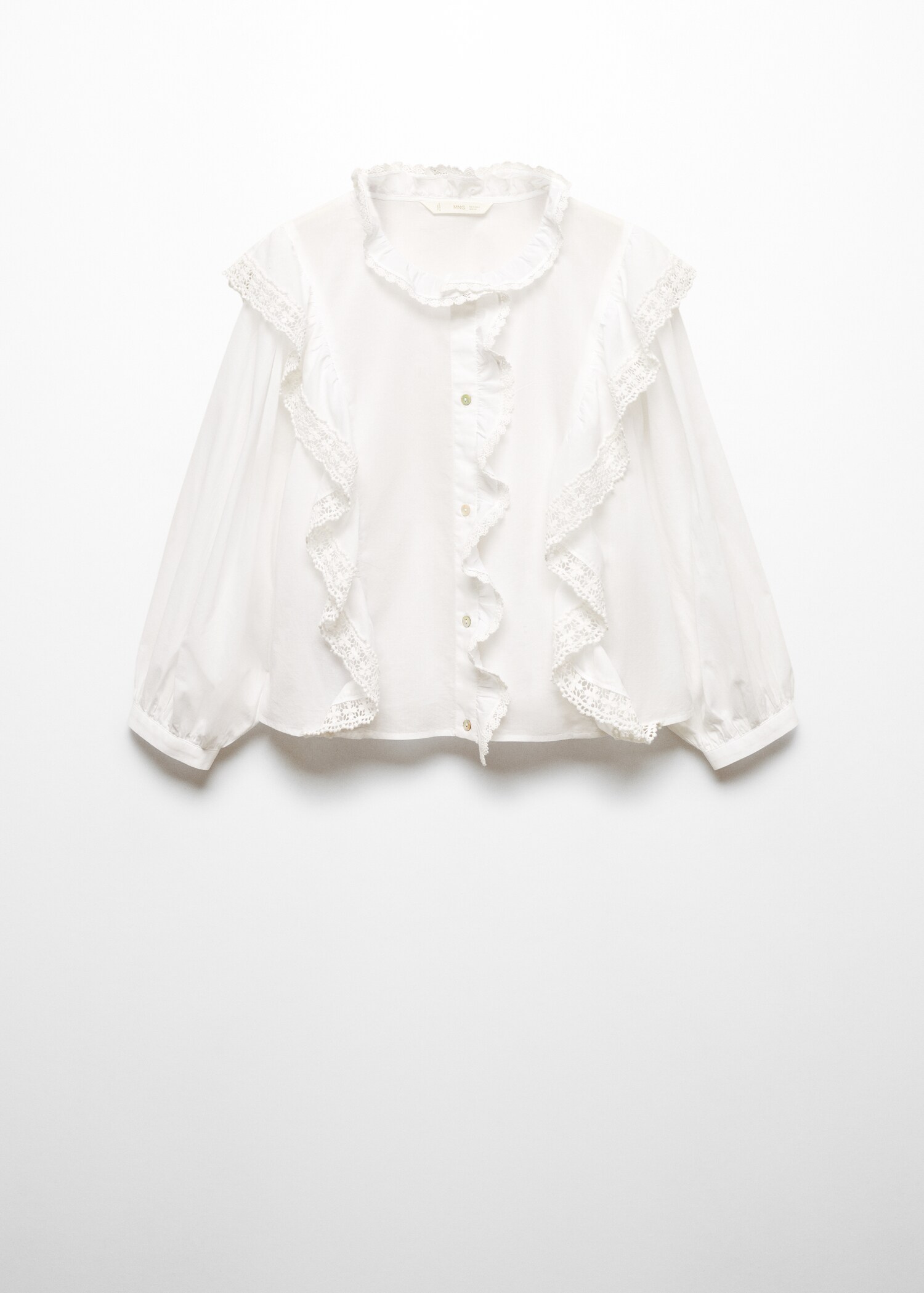 Bluse mit Spitzenrüschen - Damen | MANGO OUTLET Liechtenstein