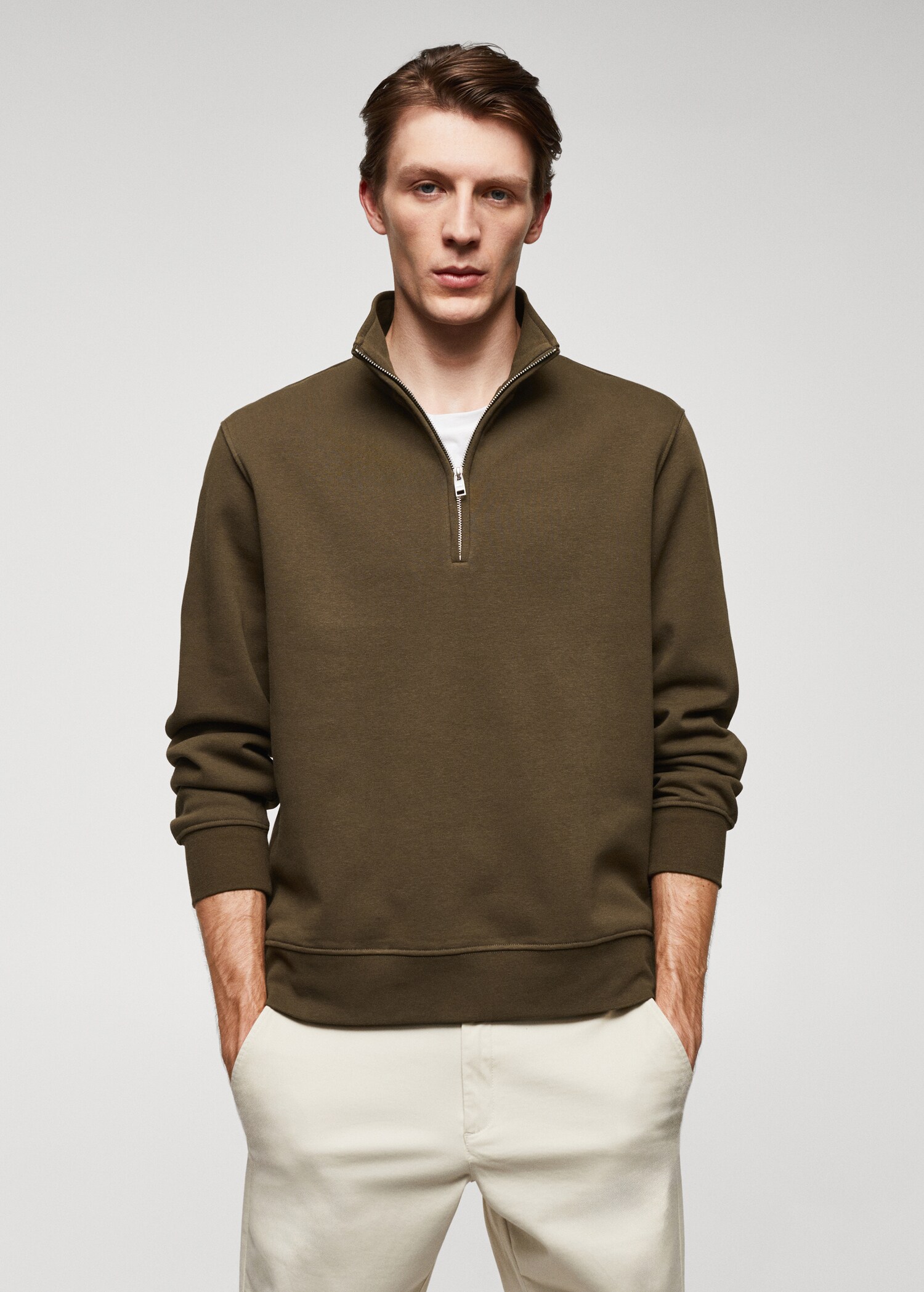 Cotton sweatshirt with zipper neck - Medium plane