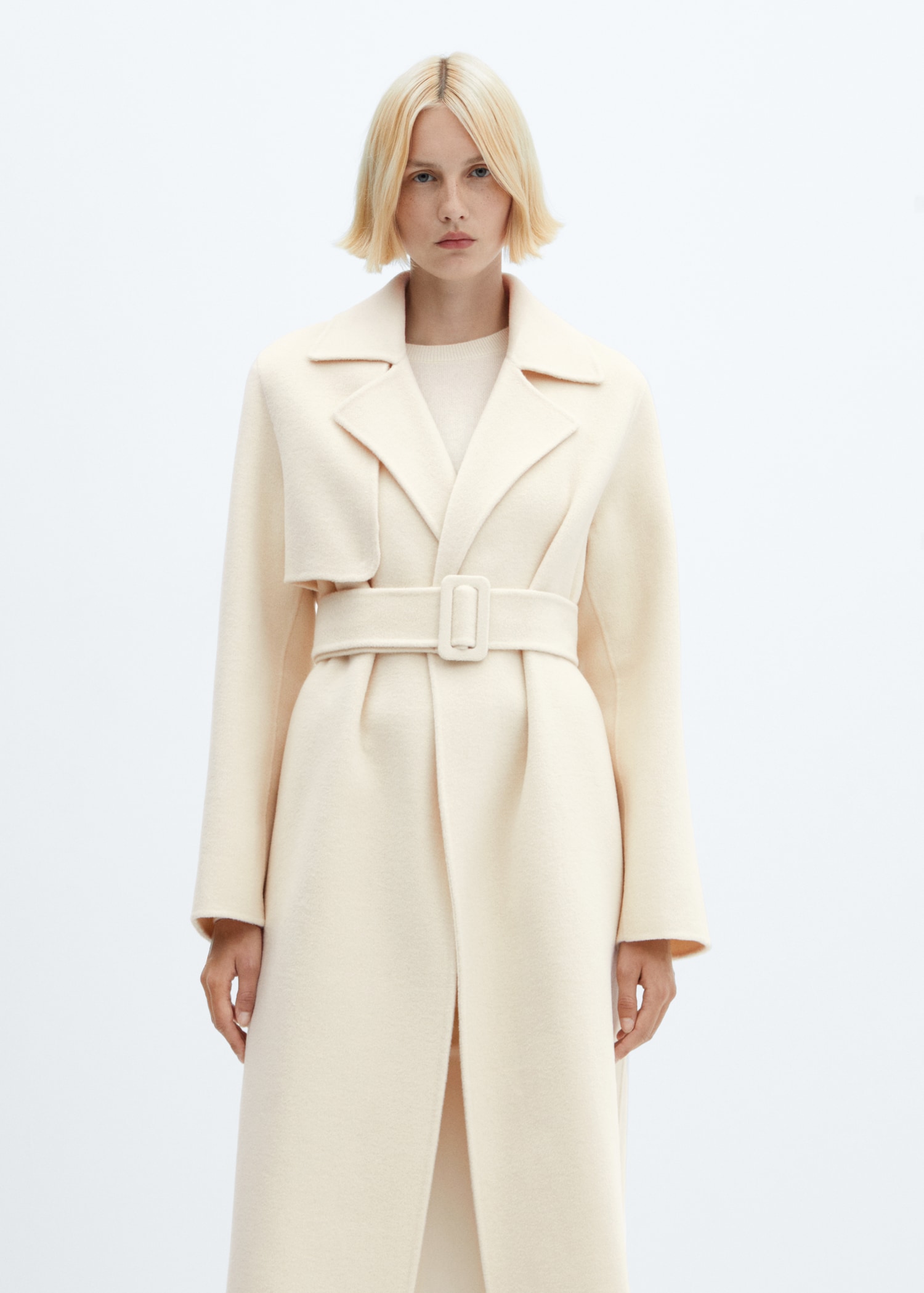 Leynir Ted Baker Wide Collar Long Wool Coat Belted Coat Cream Wool