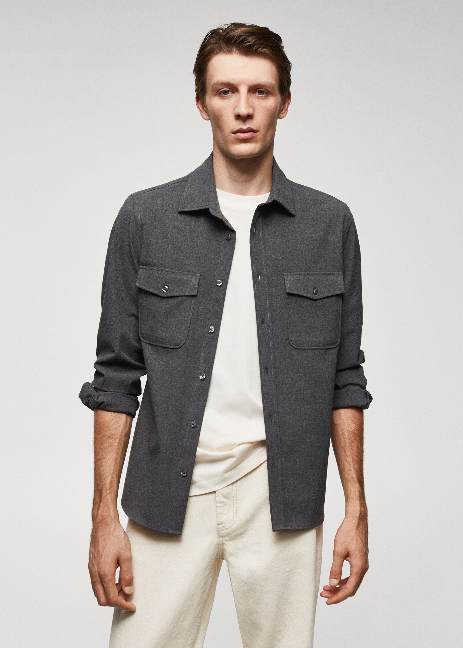 Pocketed cotton overshirt - Medium plane