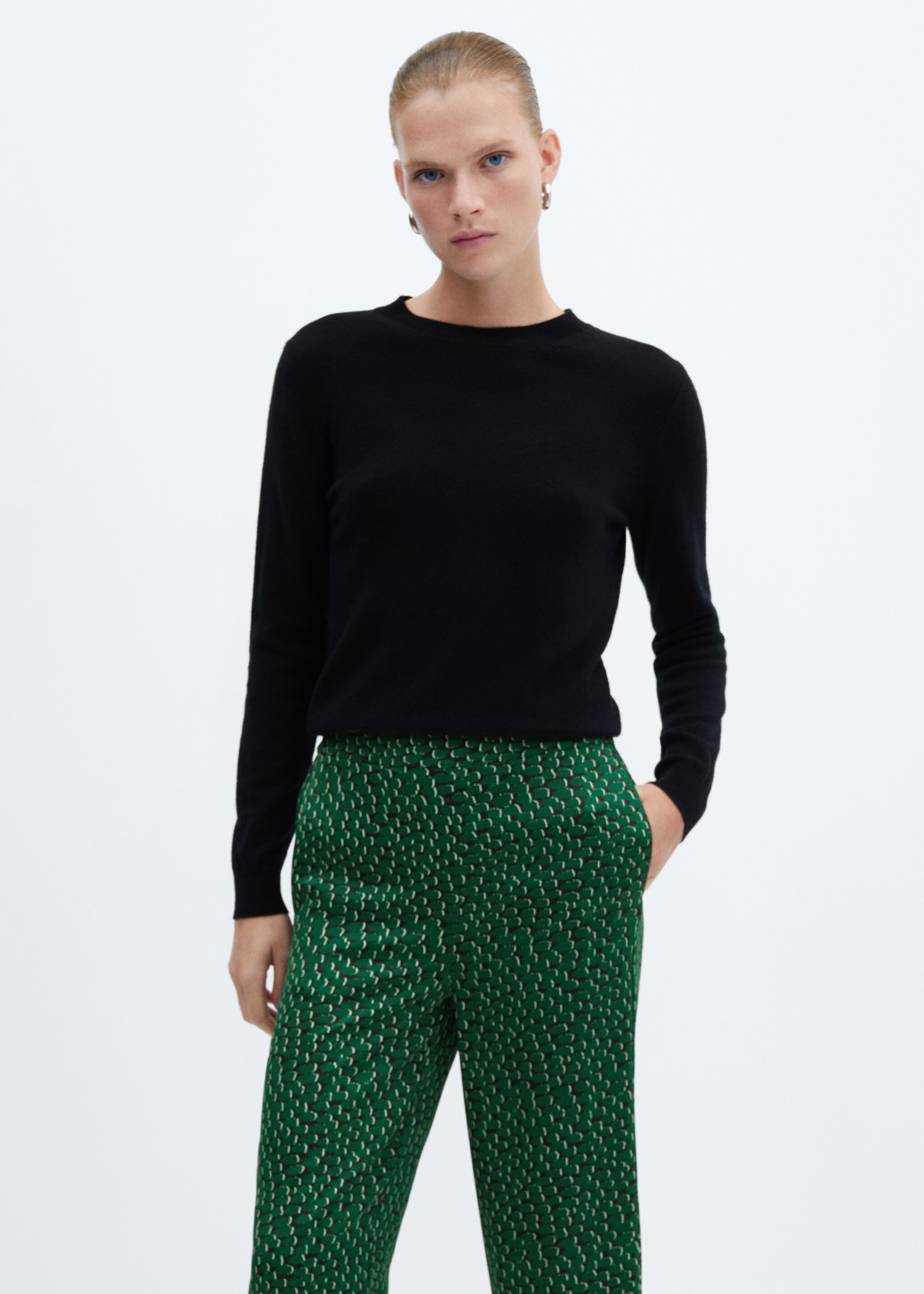Flowy printed trousers - Details of the article 1, Green. Ref: 57007721-00.