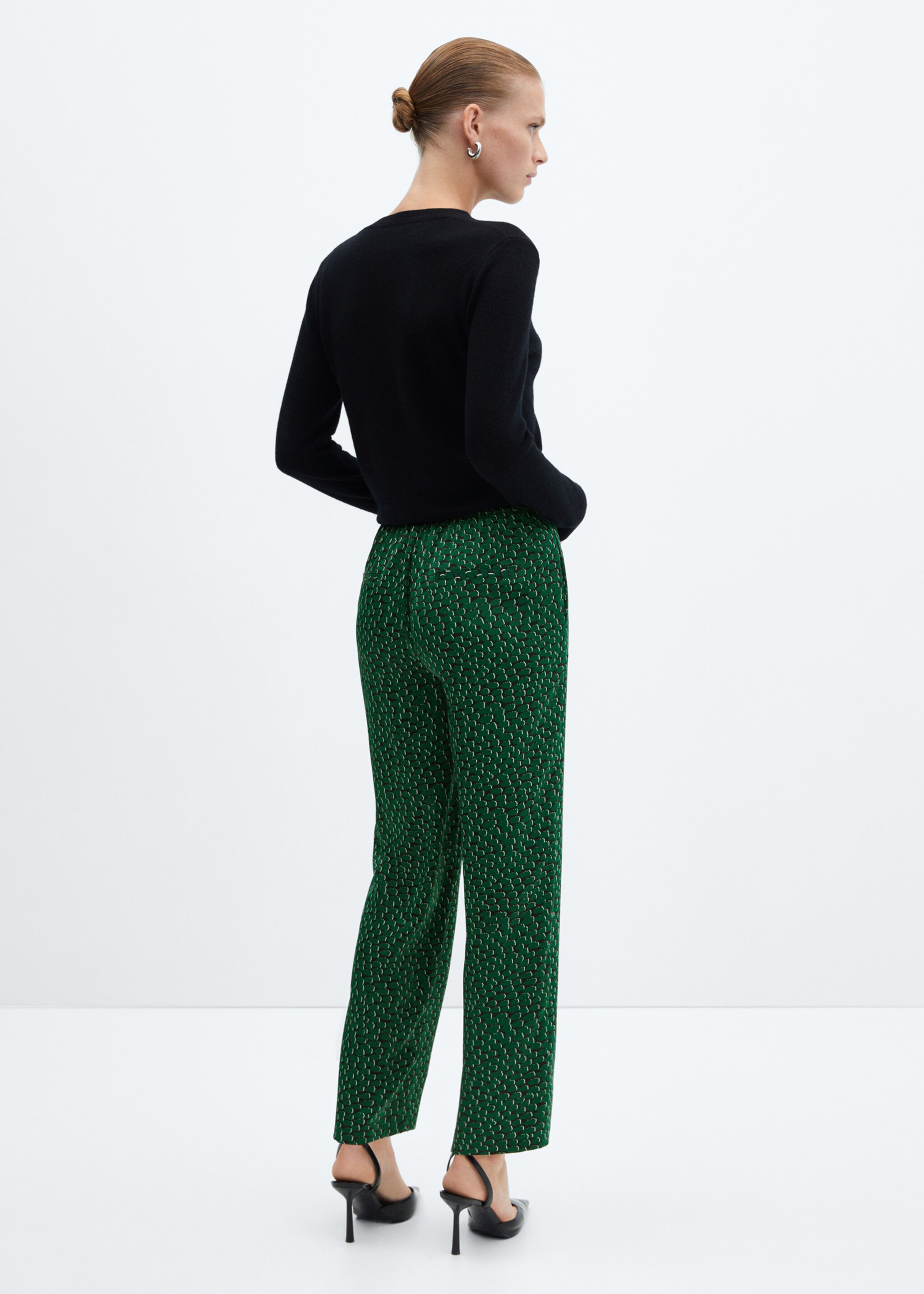 Flowy printed trousers - Reverse of the article, Green. Ref: 57007721-00.