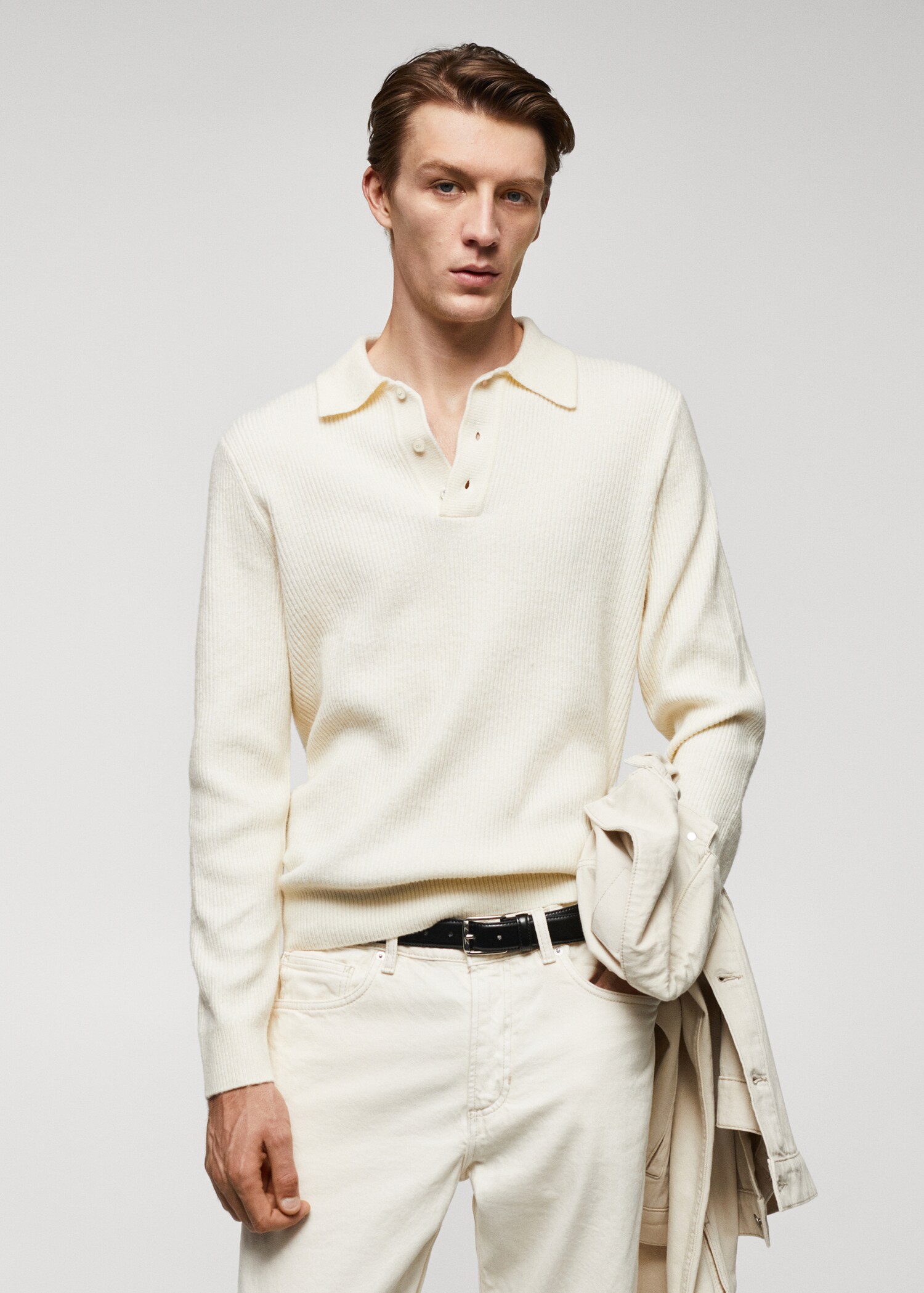 Ribbed knit polo shirt - Medium plane