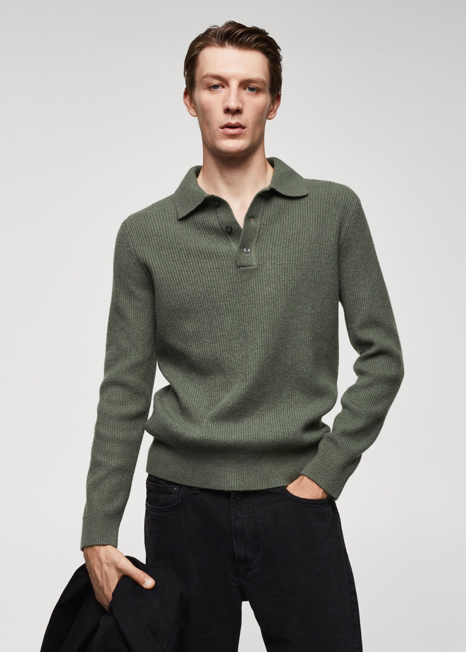 Ribbed knit polo shirt - Medium plane