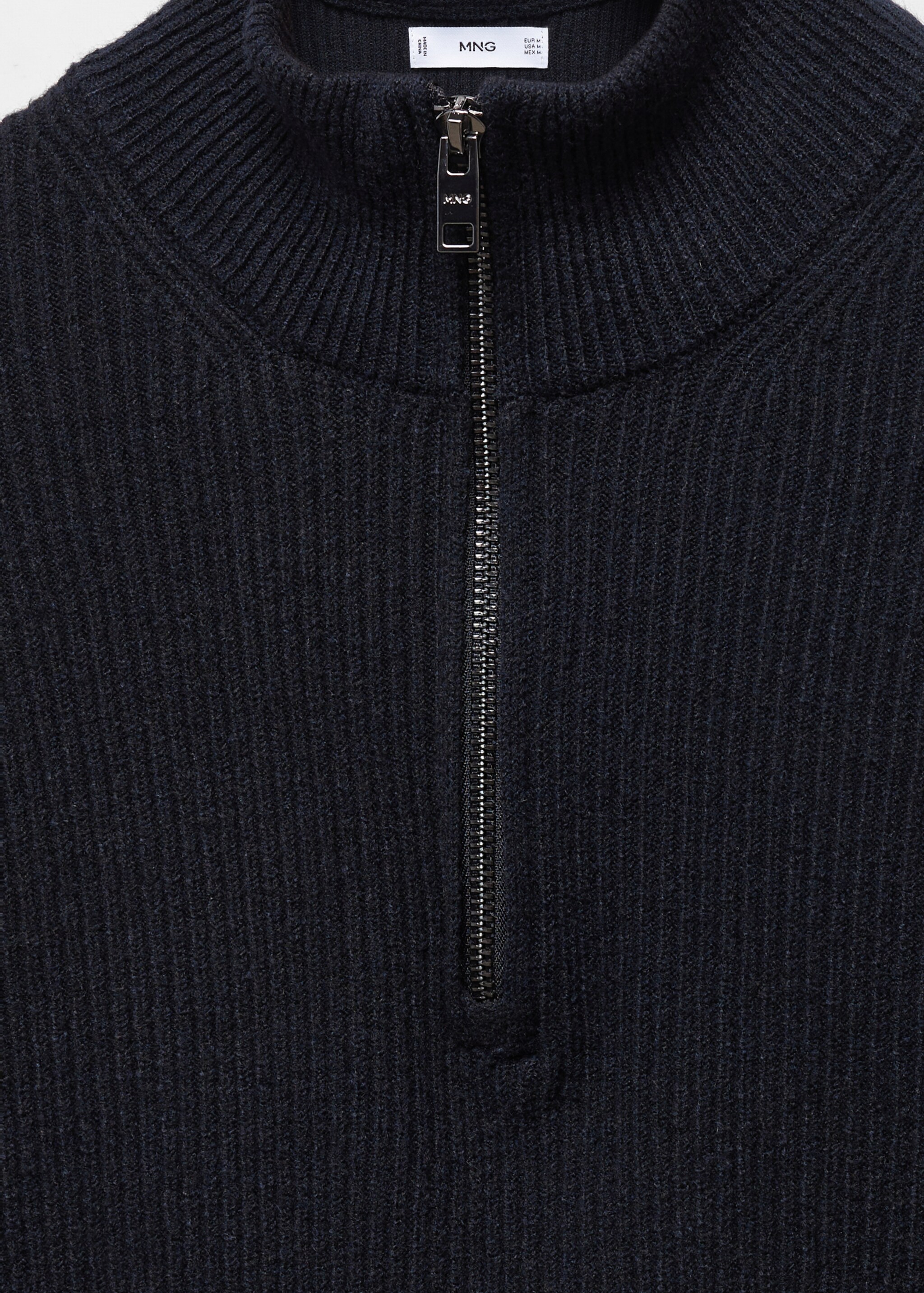 Ribbed sweater with zip - Details of the article 8, Navy. Ref: 57007728-00.