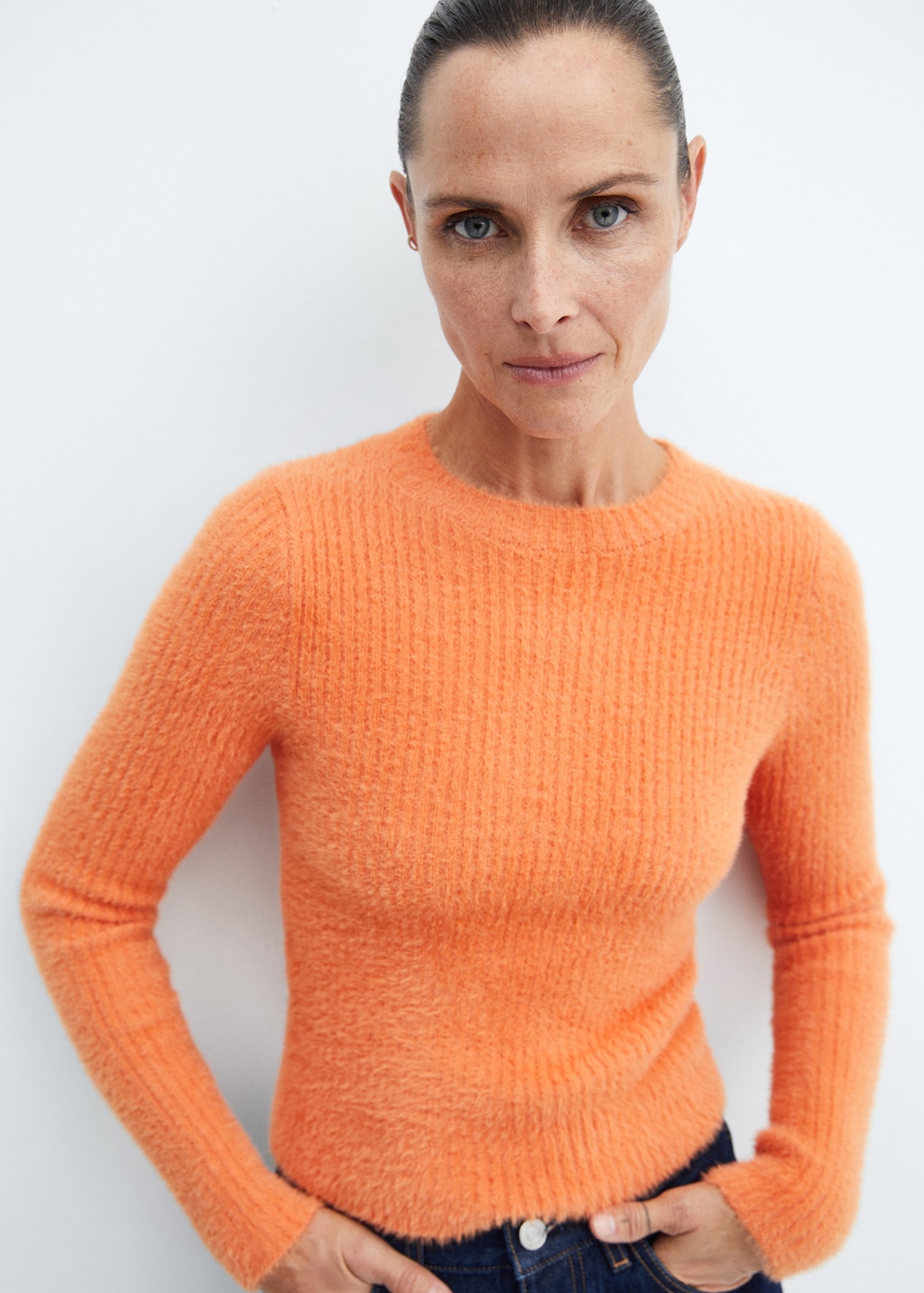 Orange ribbed sweater shop