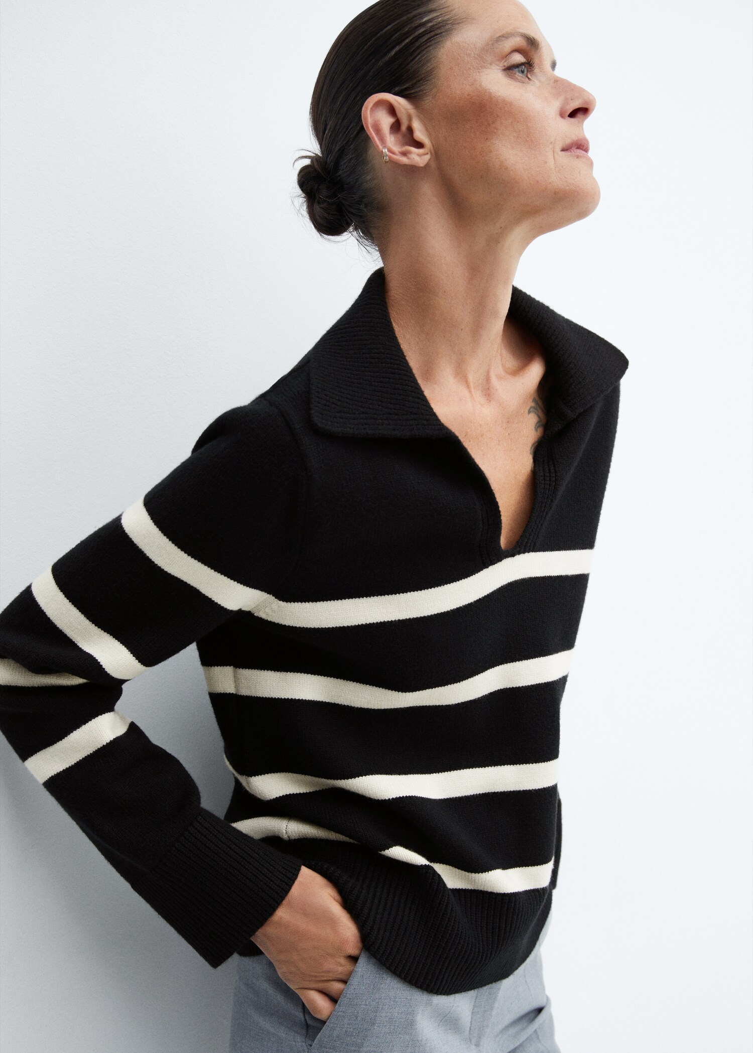 Pullover righe collo polo - Piano medio