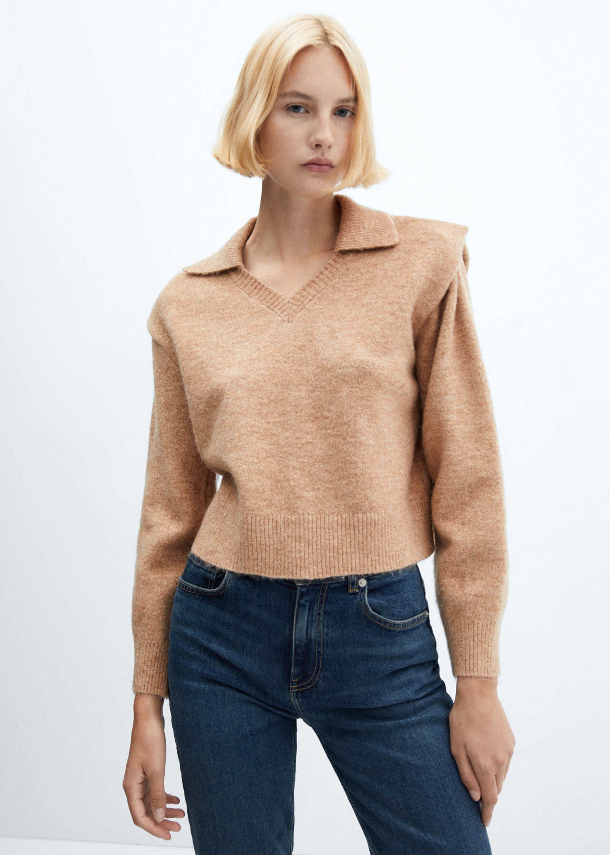 Polo-neck sweater with shoulder pads - Medium plane, Medium Brown. Ref: 57007758-00.