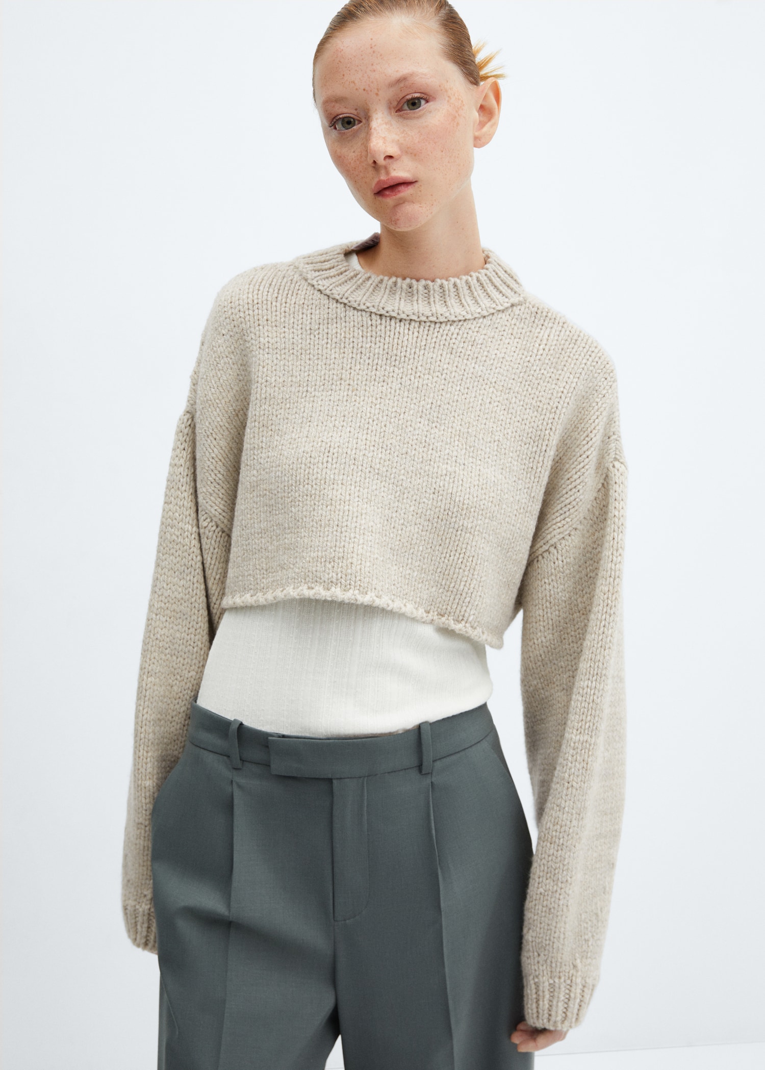 Sweater Zara Grey Cropped Jumper Grey Rib Knit Cropped Jumper TK