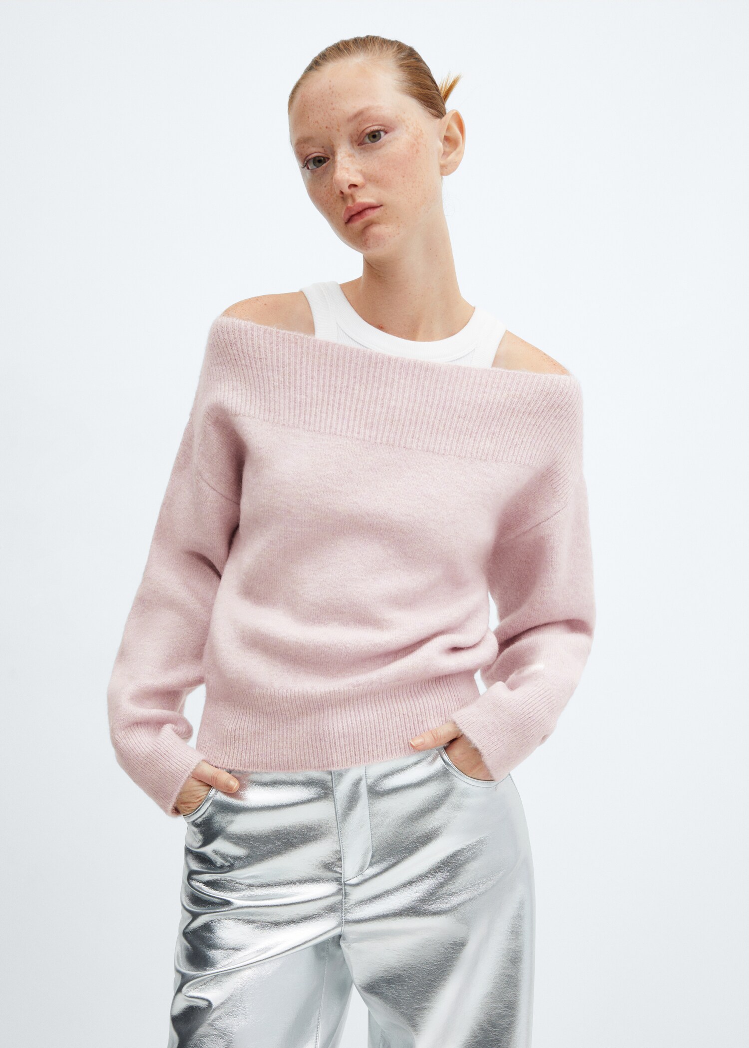 Strickpullover mit Bateau-Ausschnitt - Mittlere Ansicht