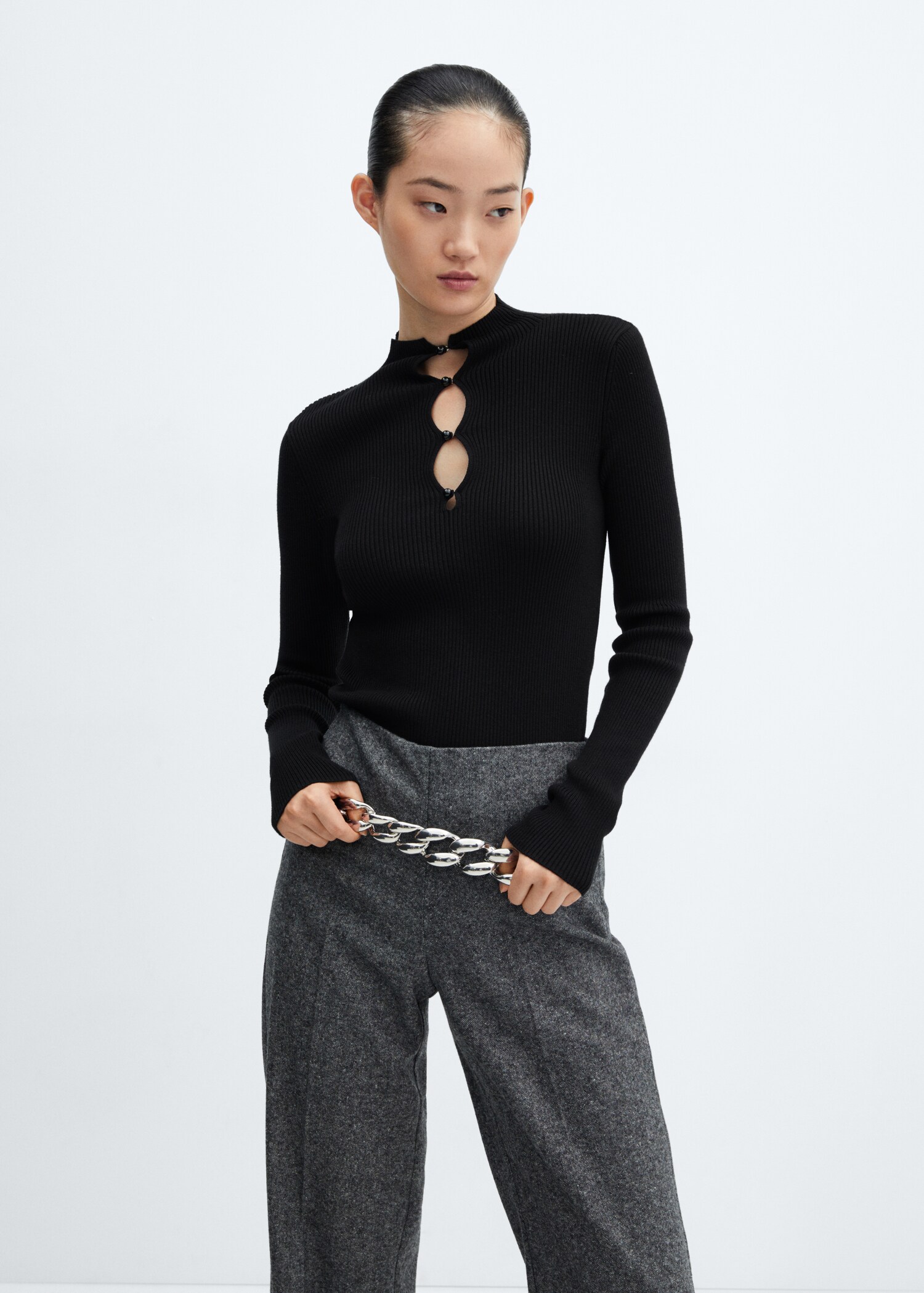 Ribbed sweater with buttons - Medium plane