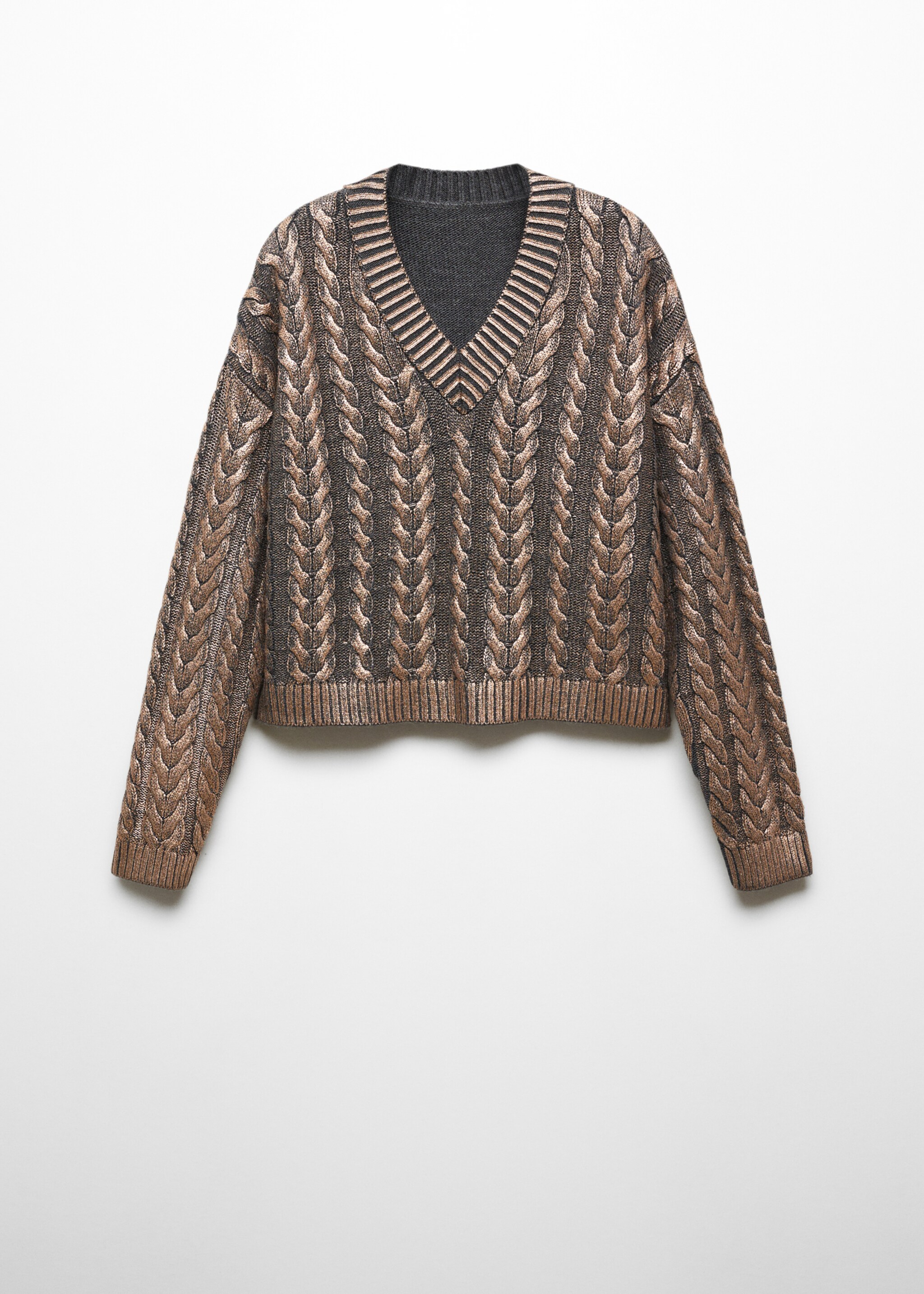 V-neck foil sweater - Article without model, Copper. Ref: 57007778-00.
