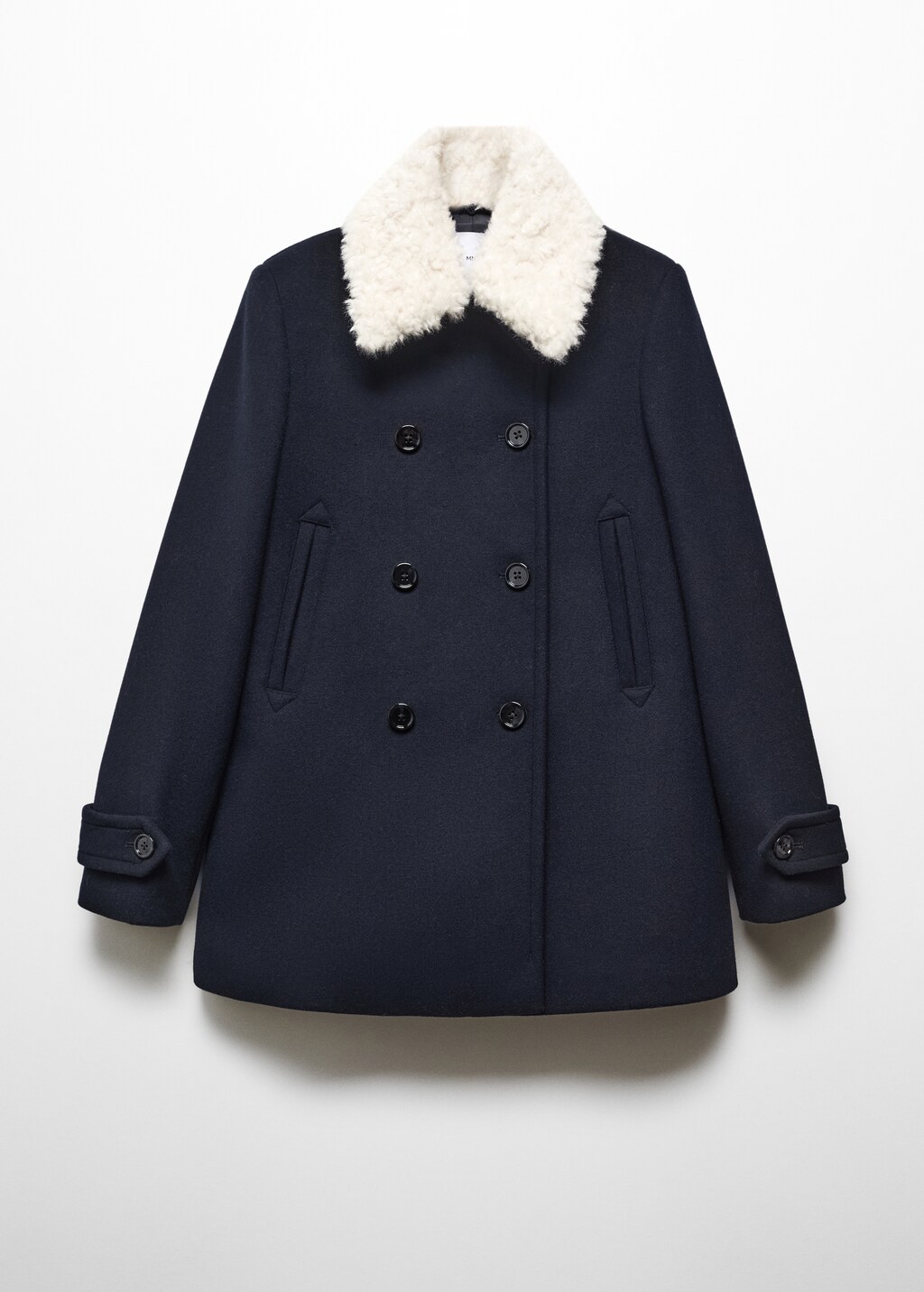 Double-breasted coat with fur-effect collar - Women | MANGO