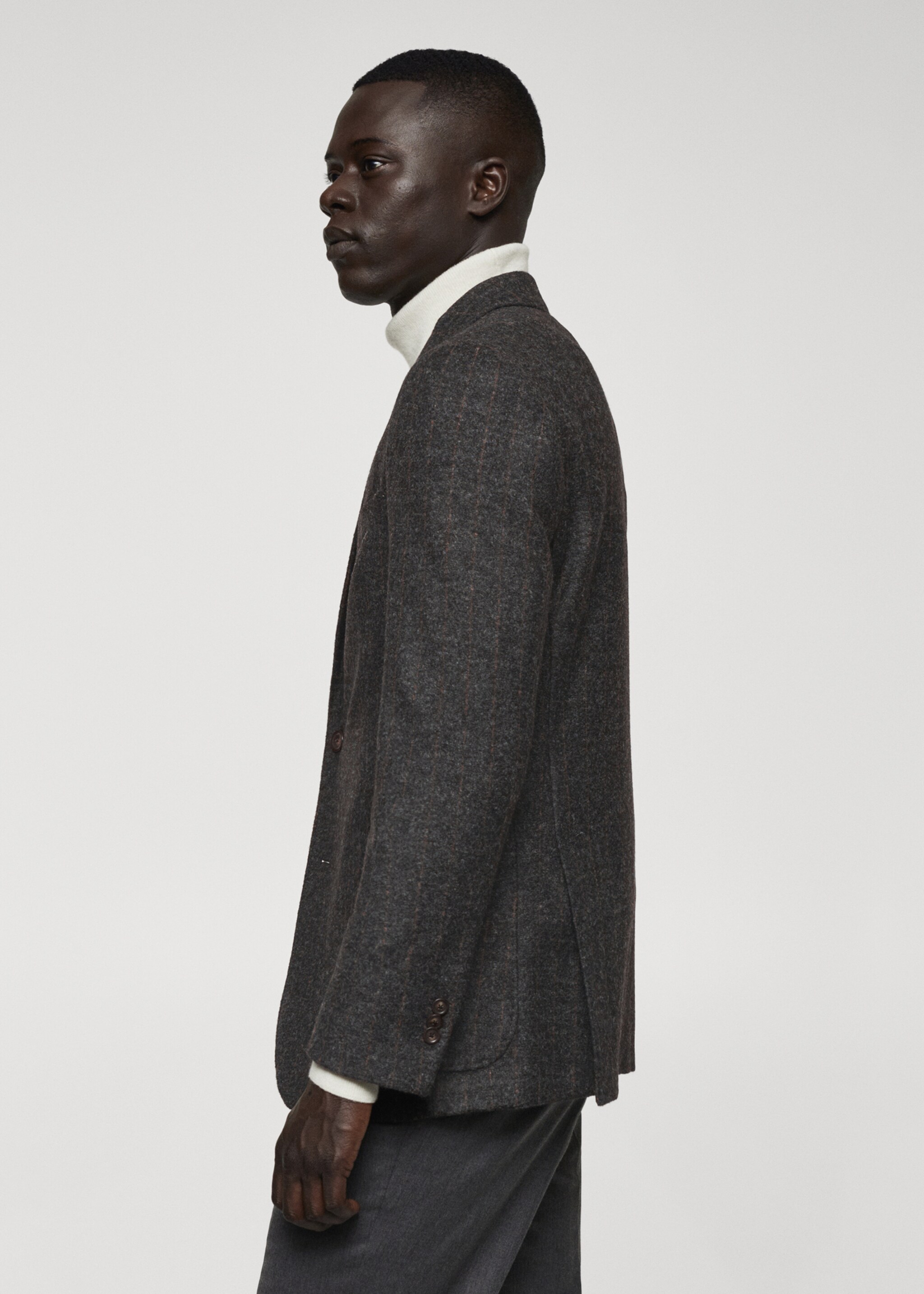 Pinstripe virgin wool blazer - Details of the article 2, Grey. Ref: 57008636-00.