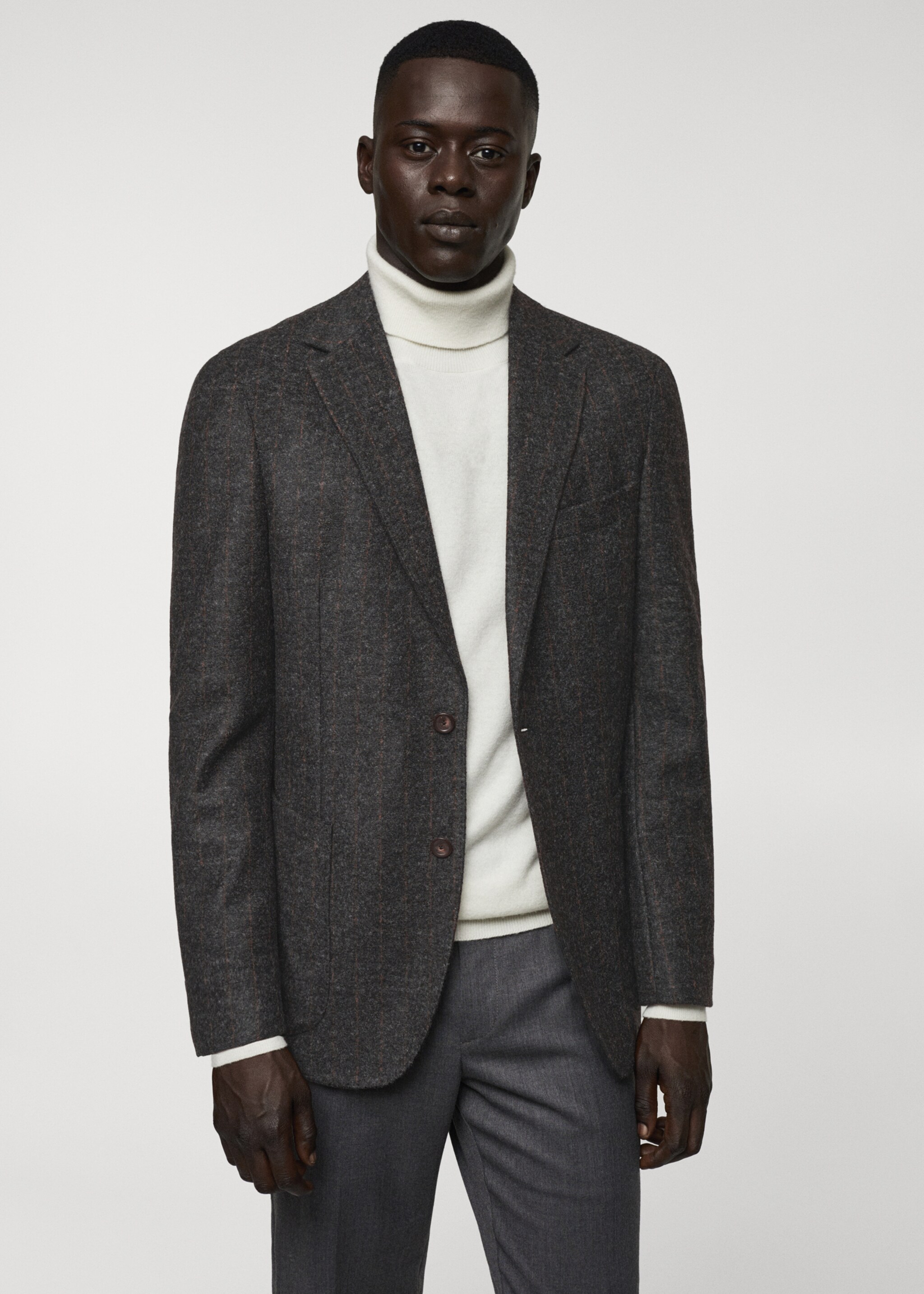 Pinstripe virgin wool blazer - Details of the article 4, Grey. Ref: 57008636-00.