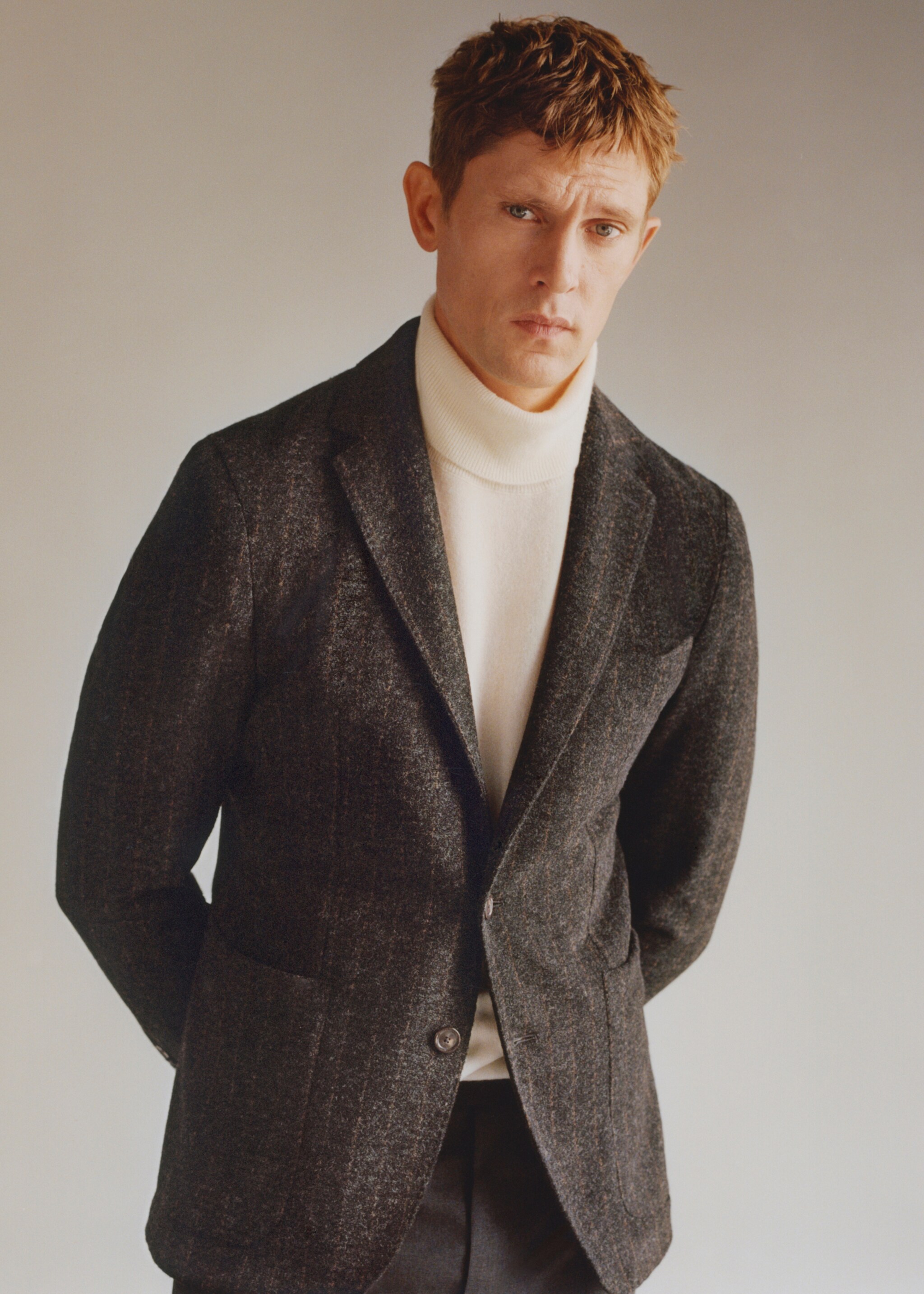 Pinstripe virgin wool blazer - Details of the article 5, Grey. Ref: 57008636-00.