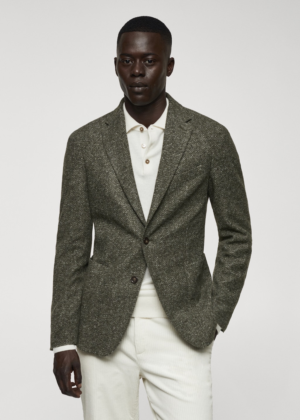 Herringbone print virgin wool blazer - Men | MANGO OUTLET USA