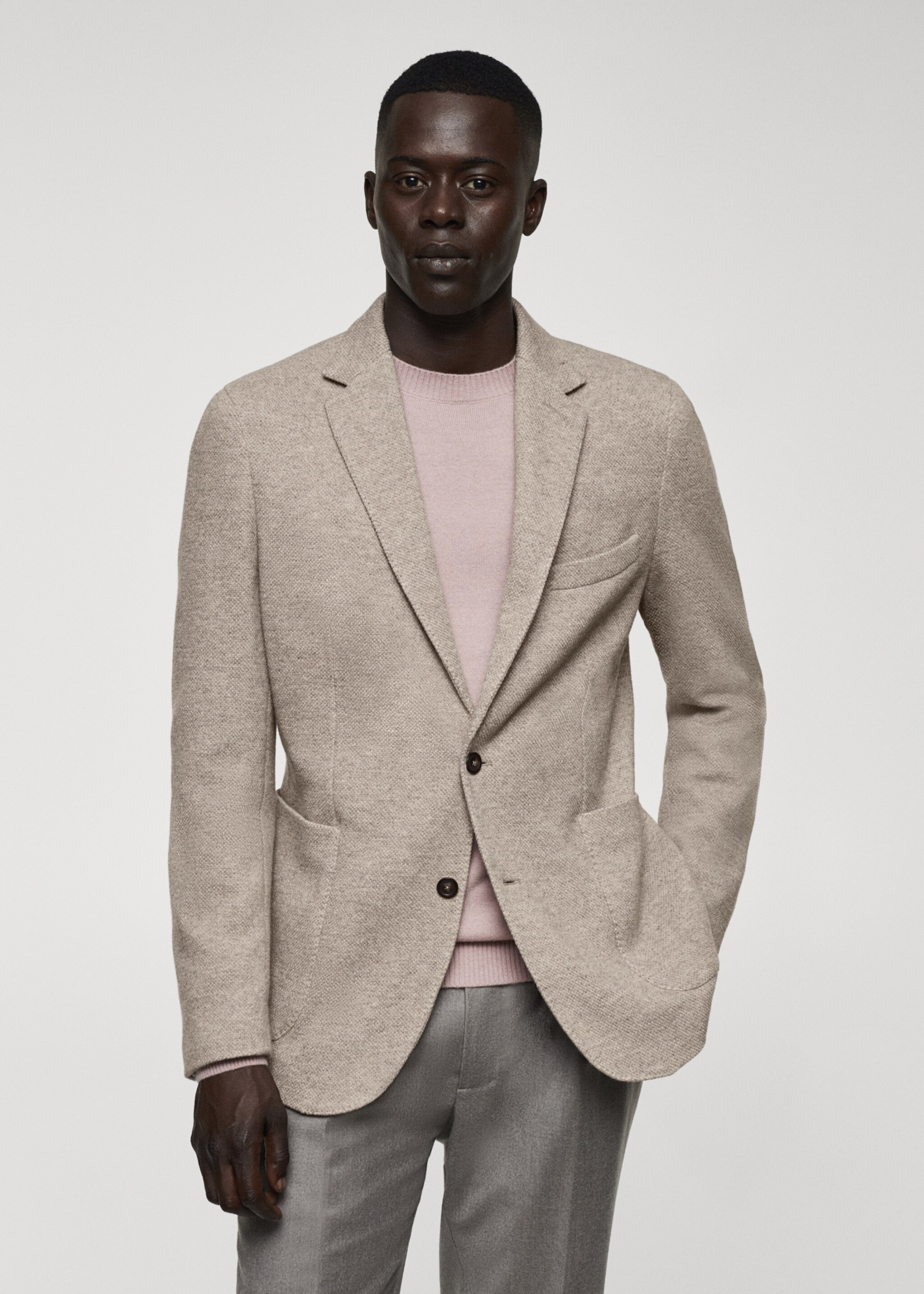 Virgin wool knitted blazer - Medium plane, Beige. Ref: 57008638-00.