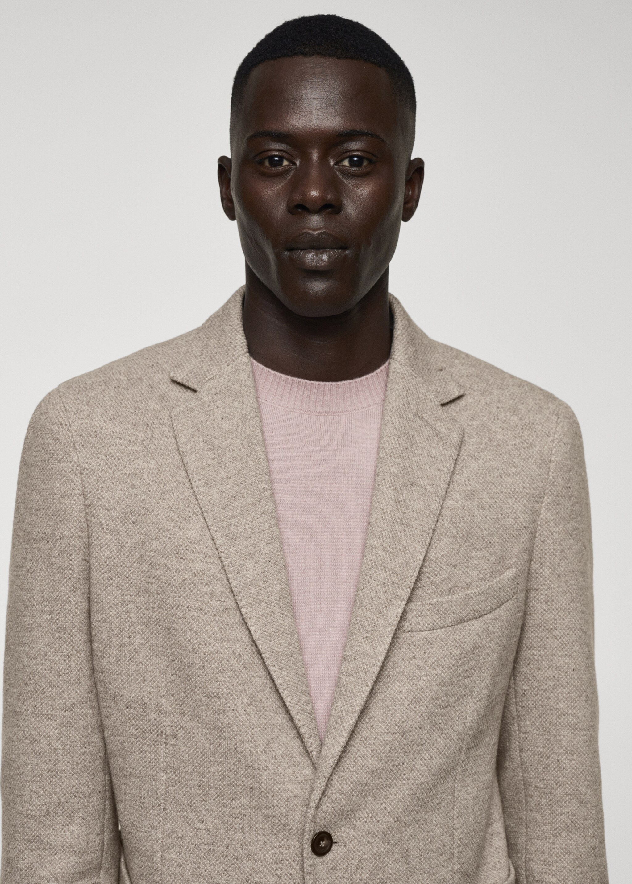 Virgin wool knitted blazer - Details of the article 1, Beige. Ref: 57008638-00.