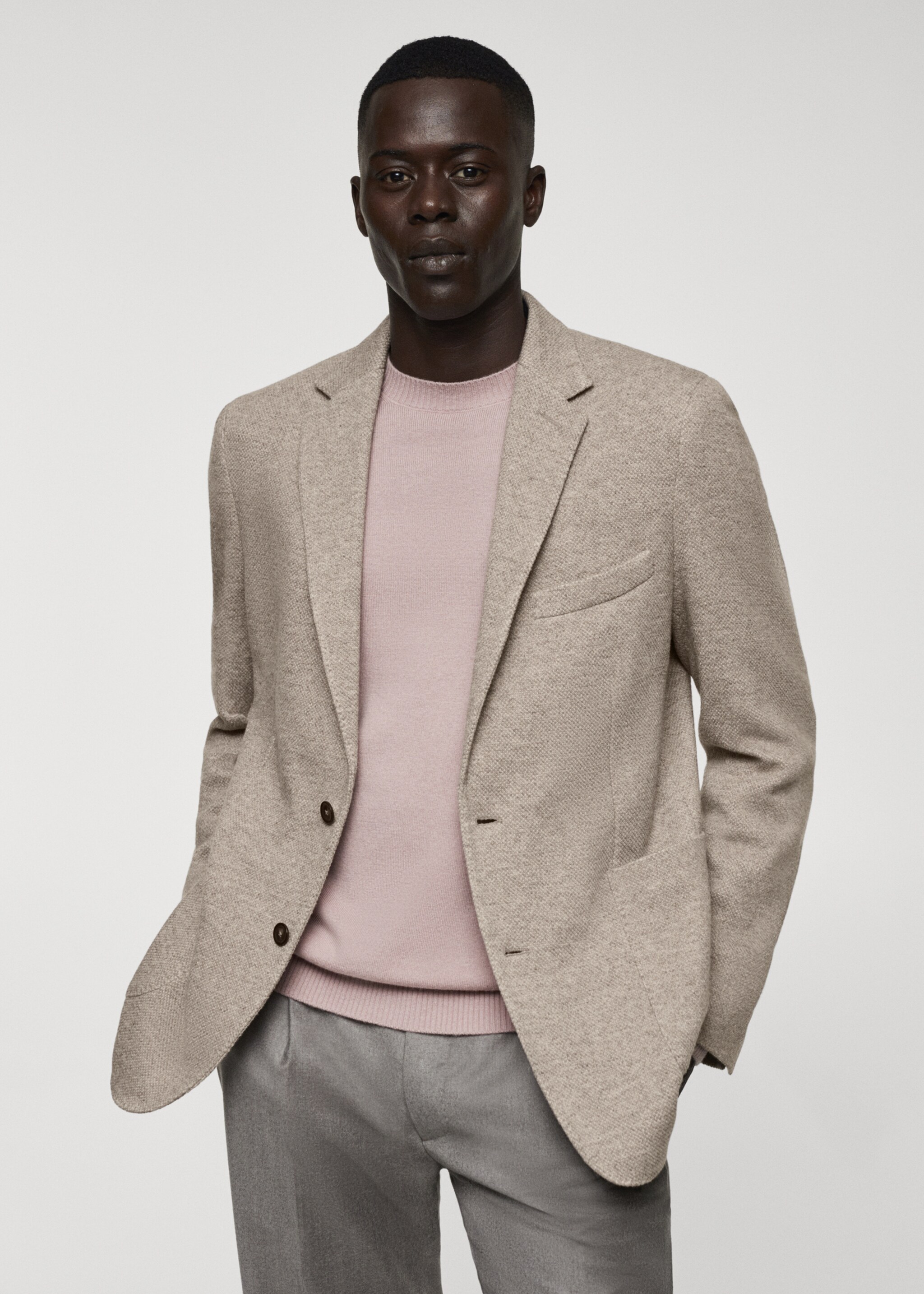 Virgin wool knitted blazer - Details of the article 4, Beige. Ref: 57008638-00.