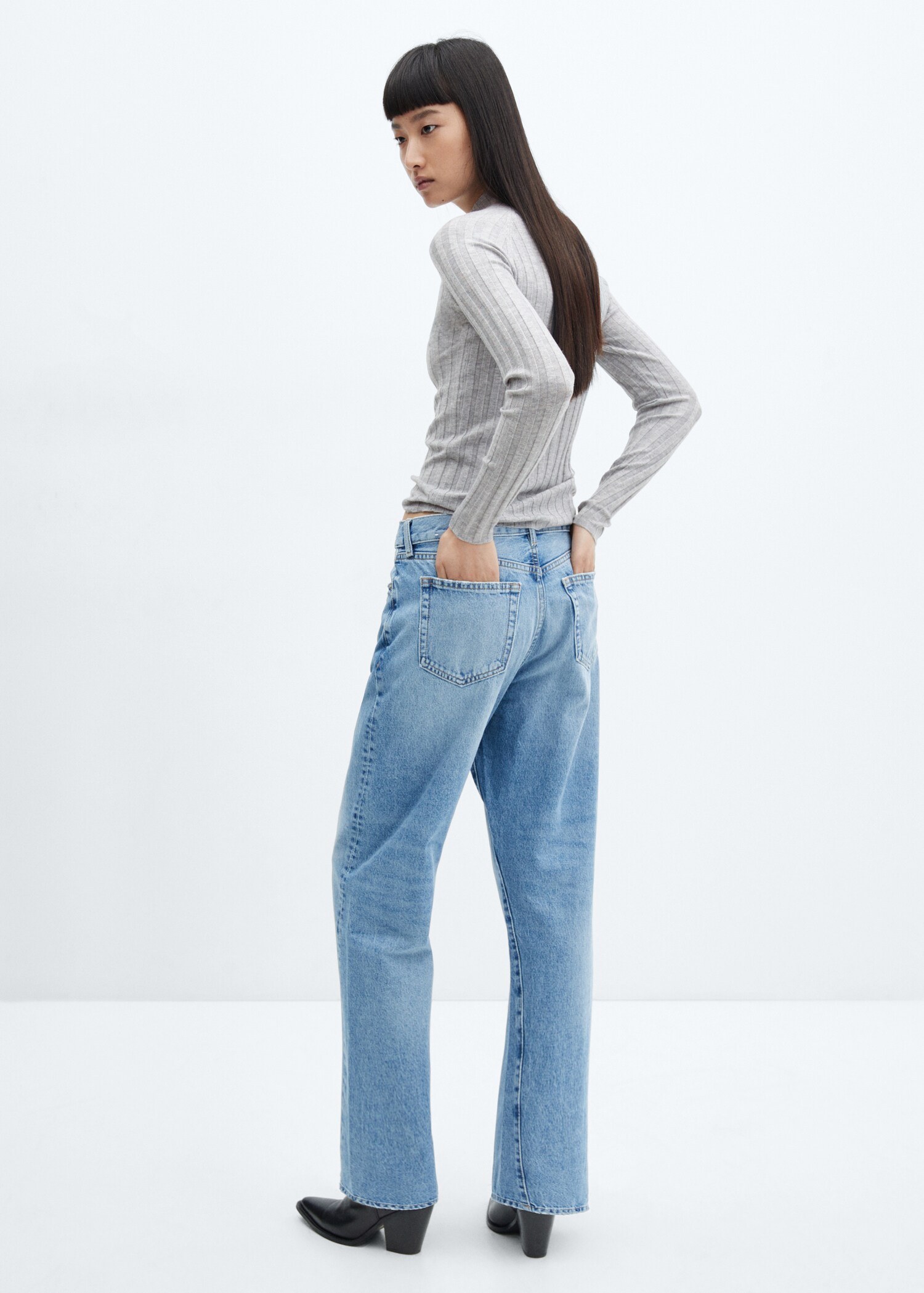 Ribbed sweater with perkins neck - Reverse of the article