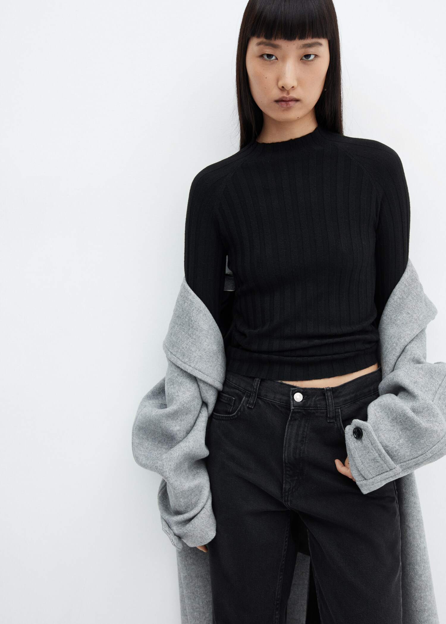 Ribbed sweater with perkins neck - Medium plane