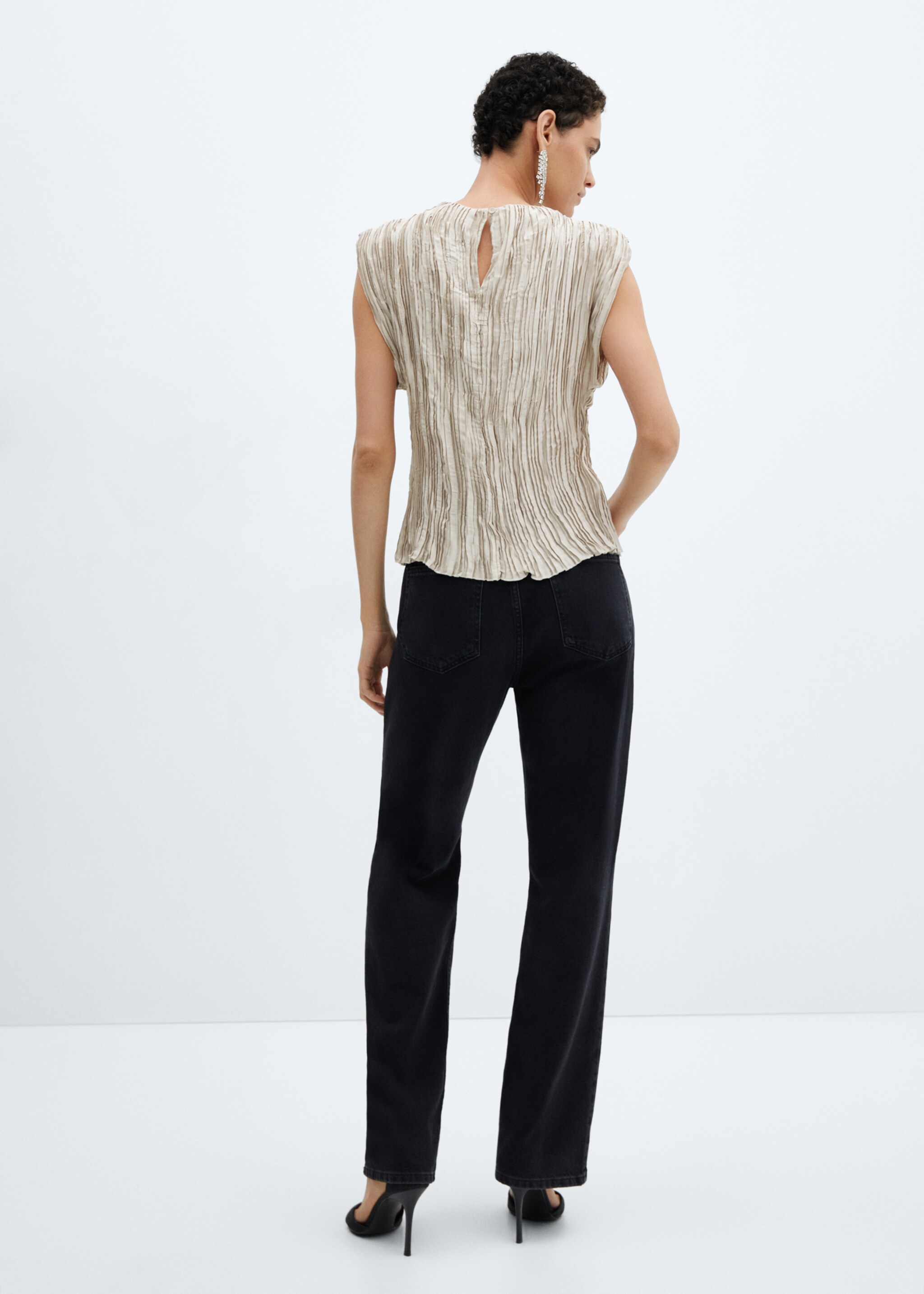 Satinierte Bluse mit Plisséedetails - Rückseite des Artikels, Hellgrau/Pastellgrau. Ref: 57009101-00.