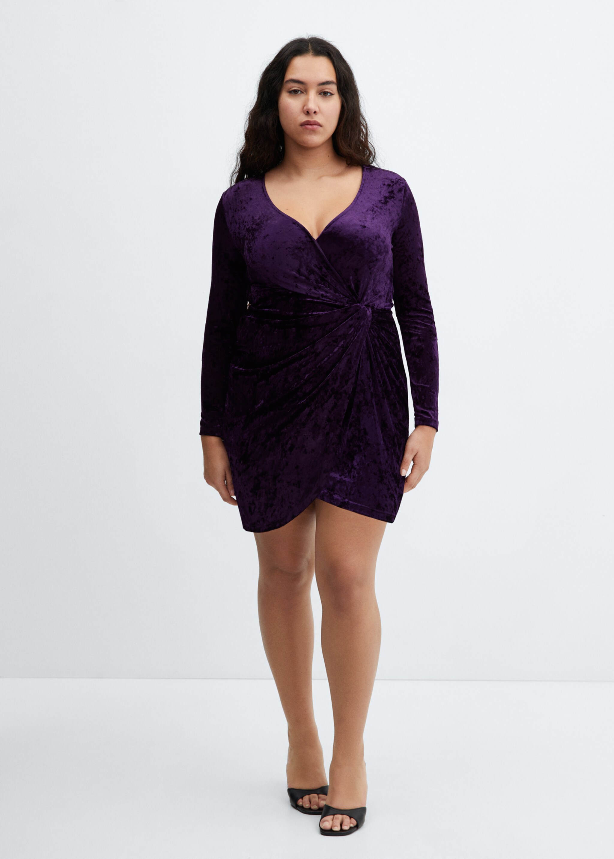 Velvet crossed dress - Details of the article 3, Purple. Ref: 57009116-00.
