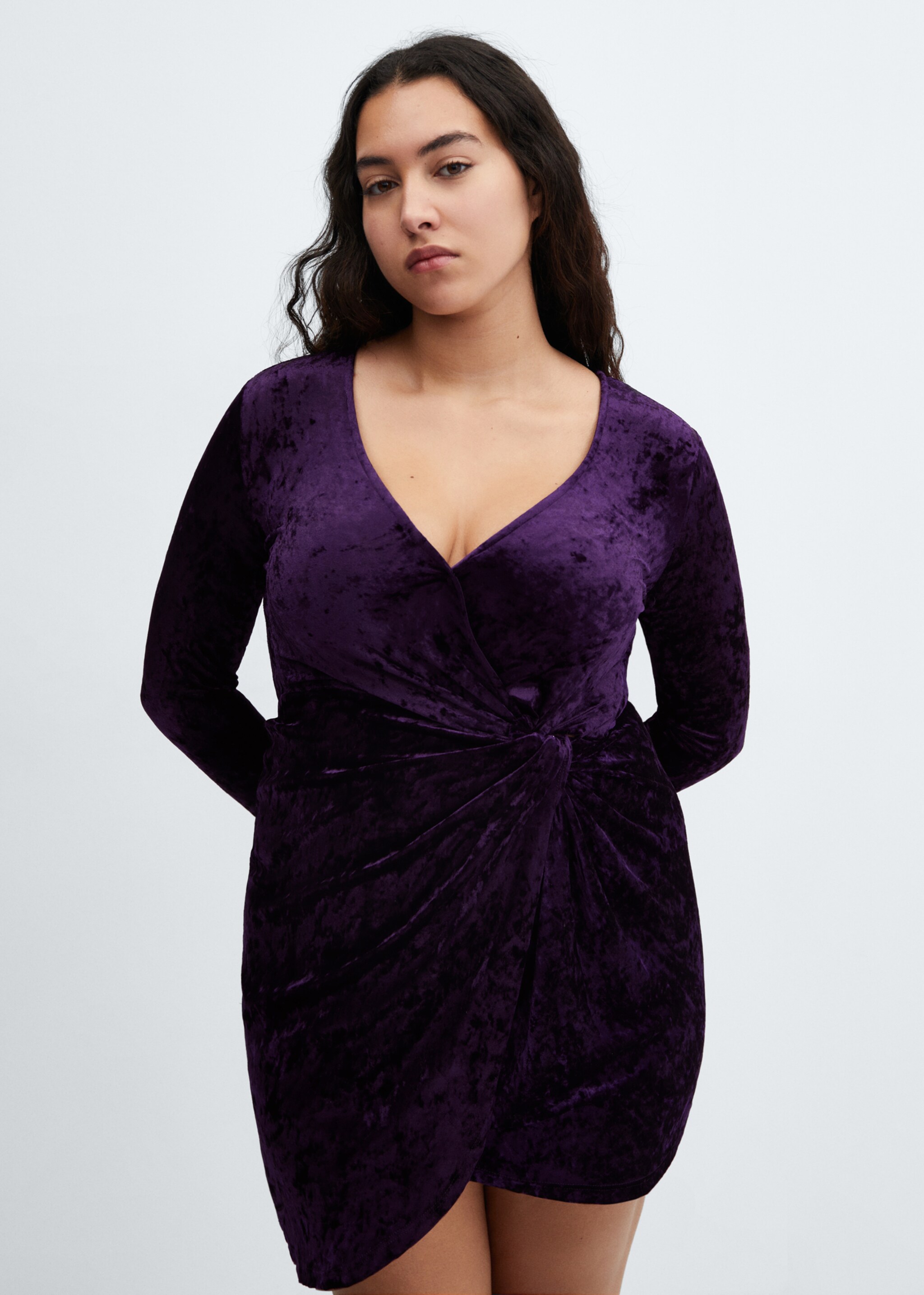 Velvet crossed dress - Details of the article 5, Purple. Ref: 57009116-00.