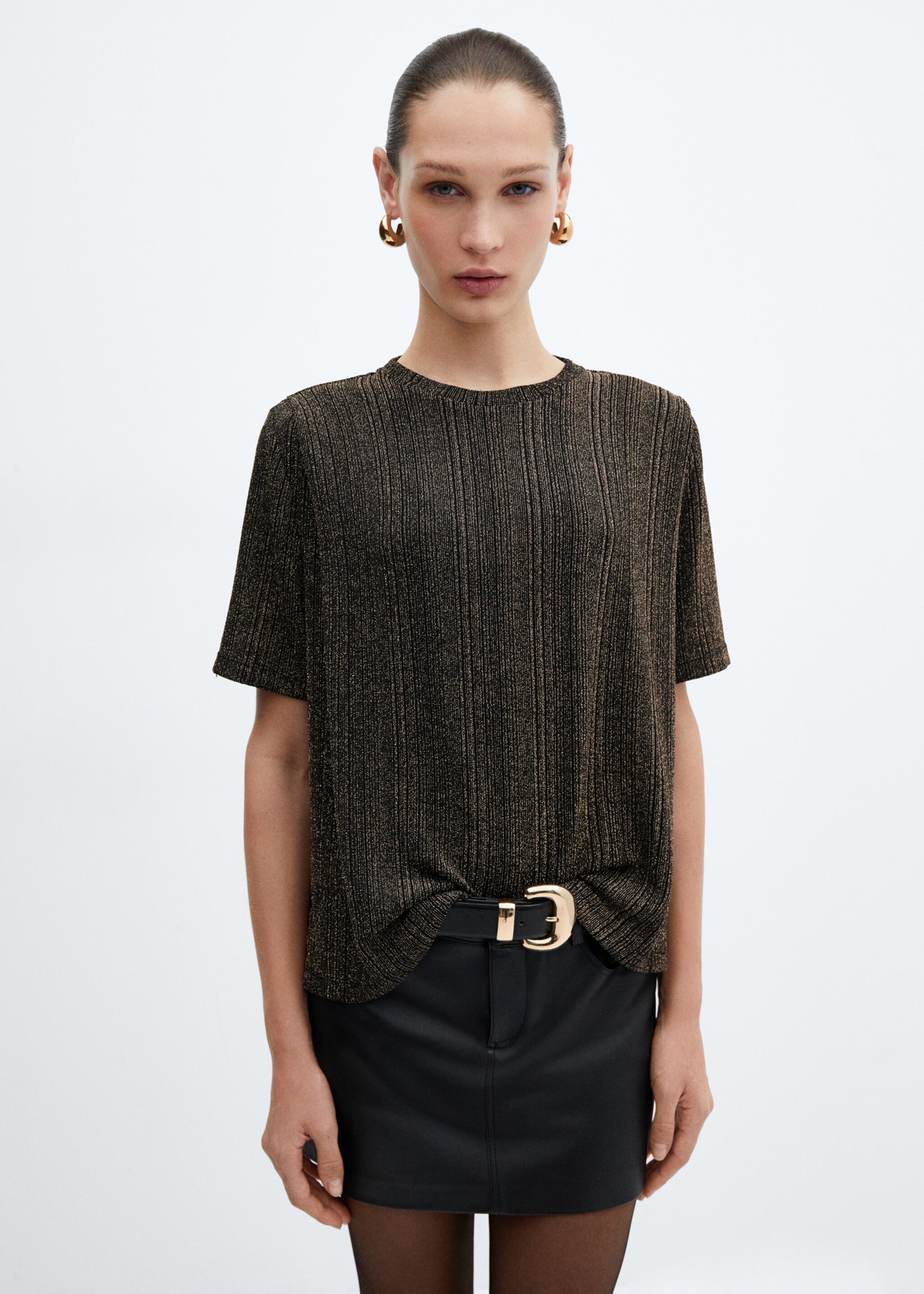 Lurex knitted t-shirt - Medium plane, Gold. Ref: 57009119-00.