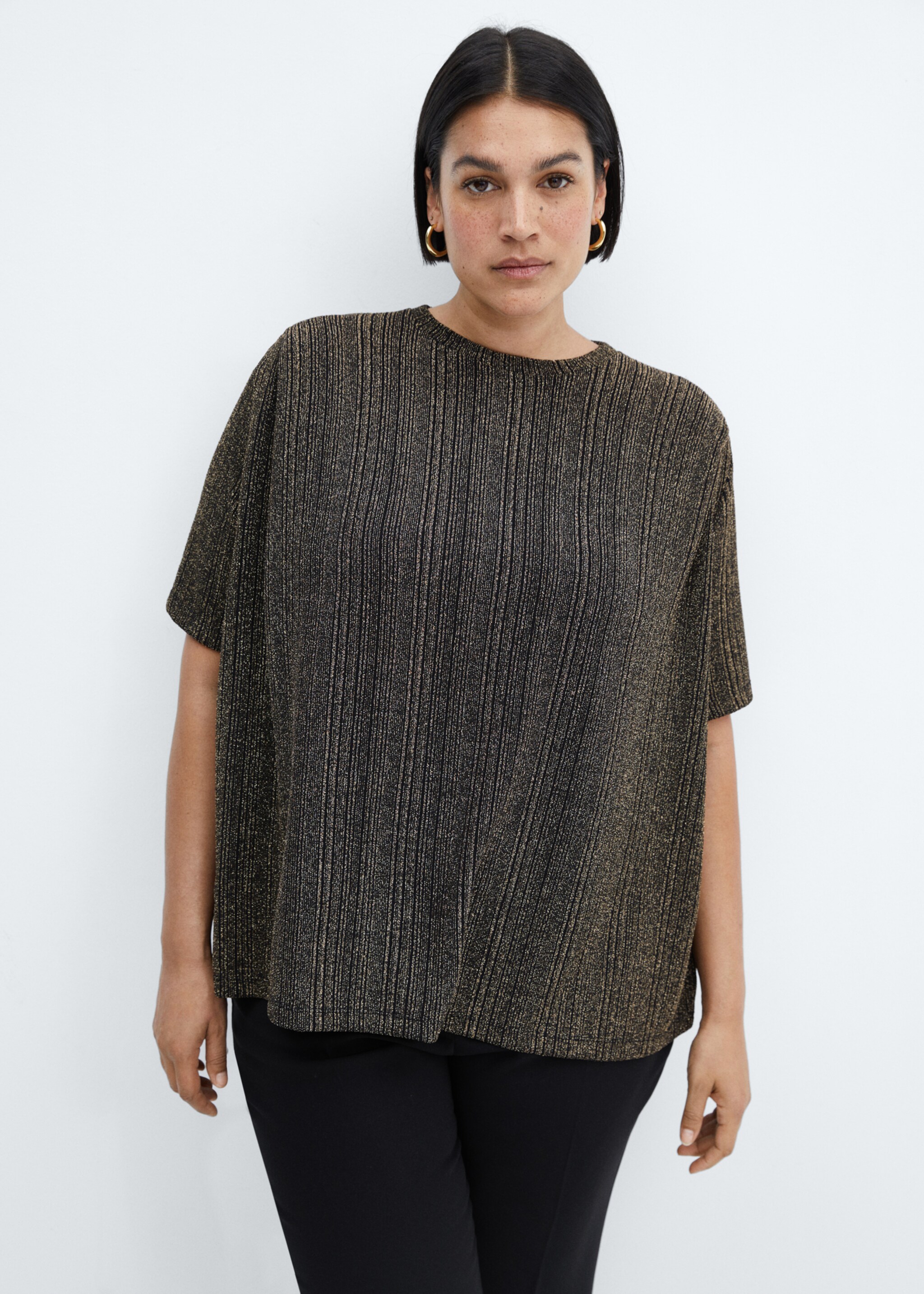 Lurex knitted t-shirt - Details of the article 5, Gold. Ref: 57009119-00.