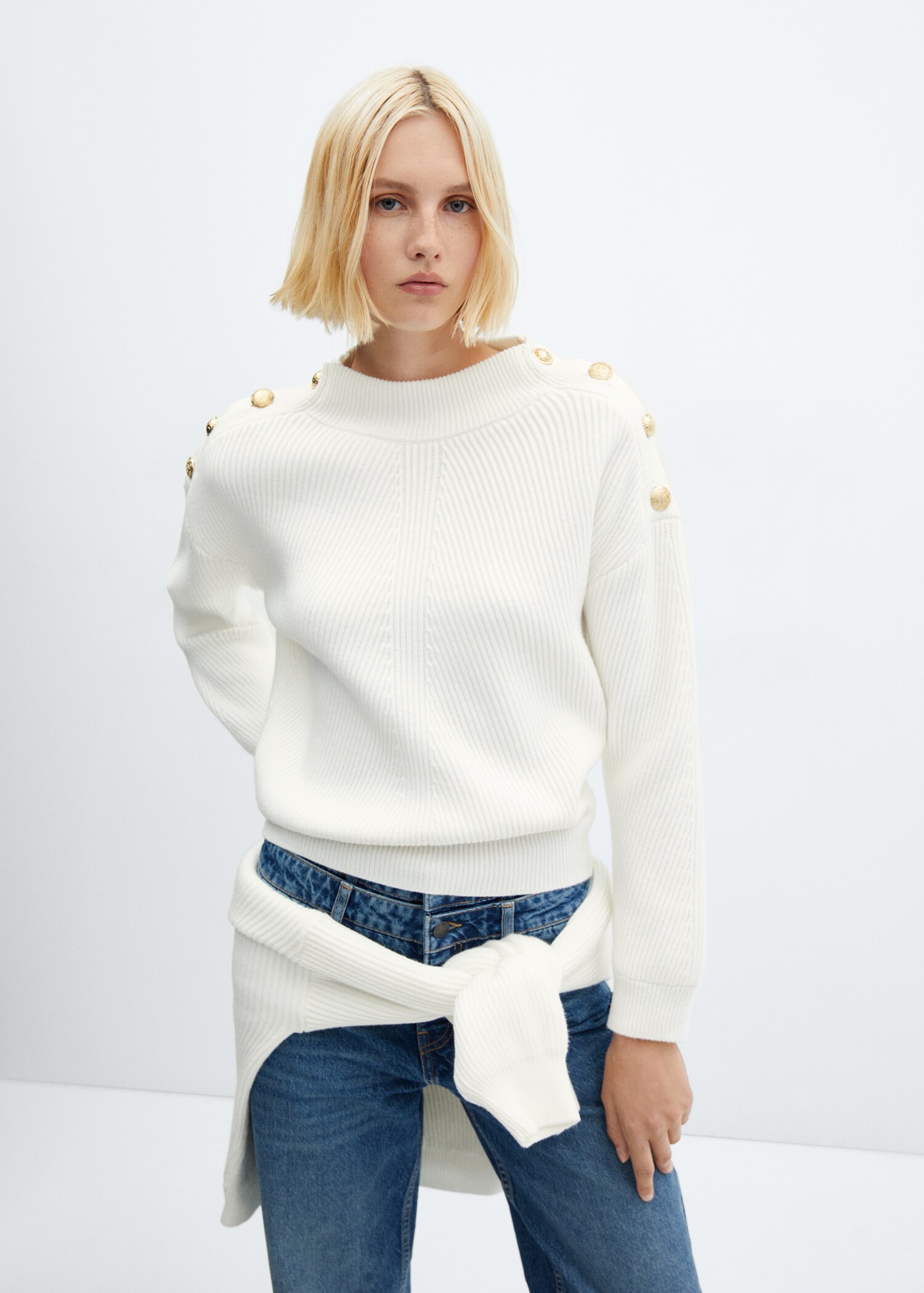 Ribbed sweater with buttons - Medium plane