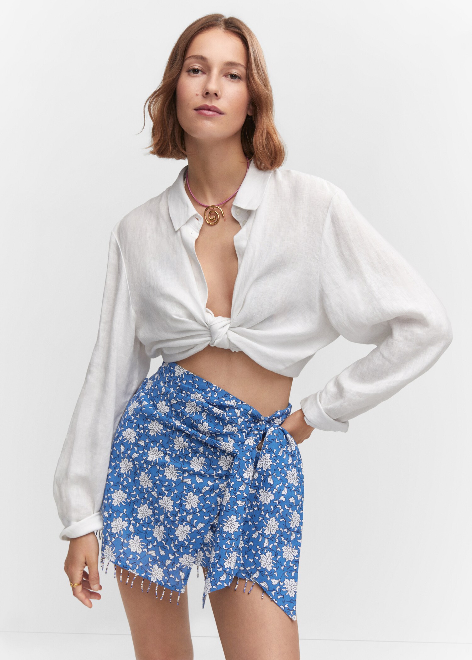 Minifalda estampada abalorios - Plano medio