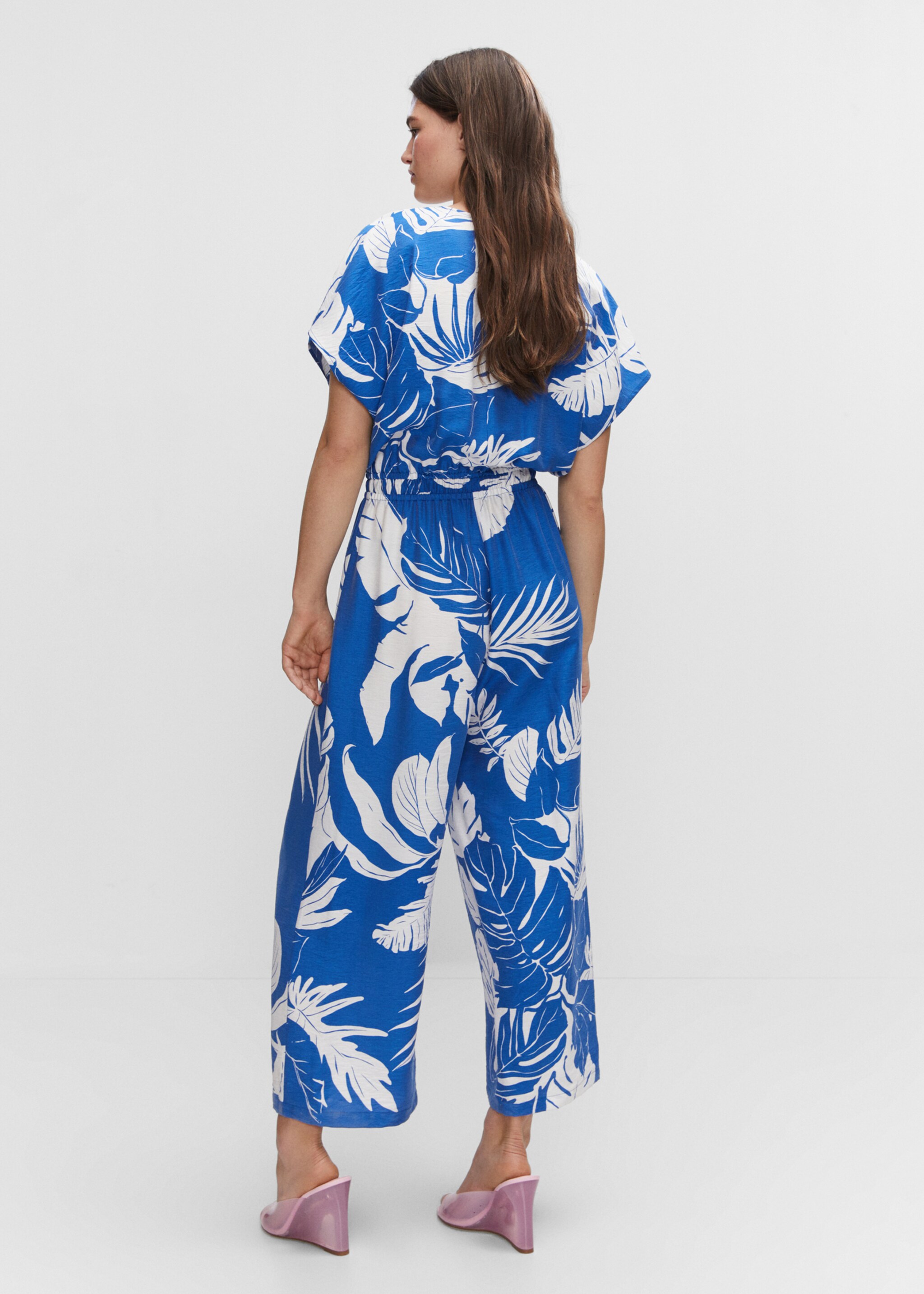 Tropical print jumpsuit - Reverse of the article, Blue. Ref: 57010207-00.
