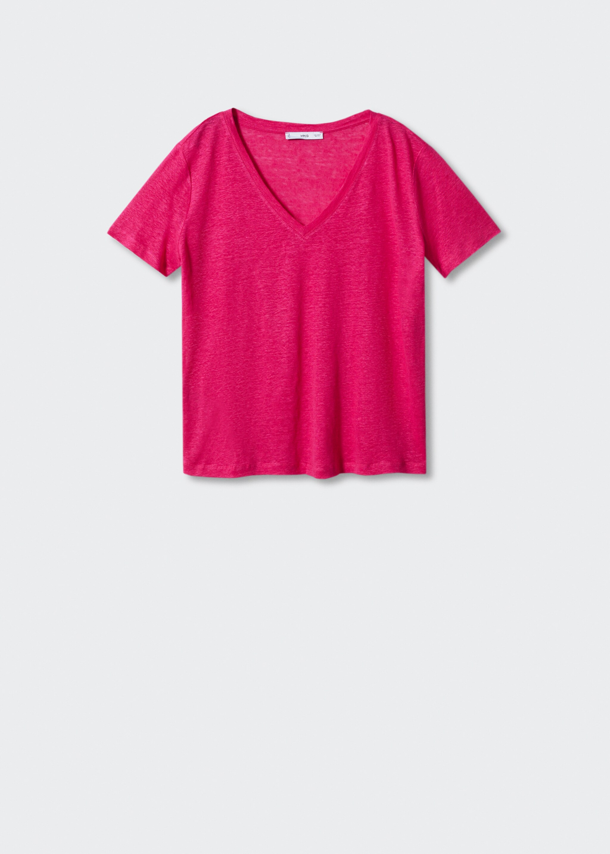 Camiseta lino cuello pico - Artículo sin modelo, Fucsia. Ref: 57010263-00.