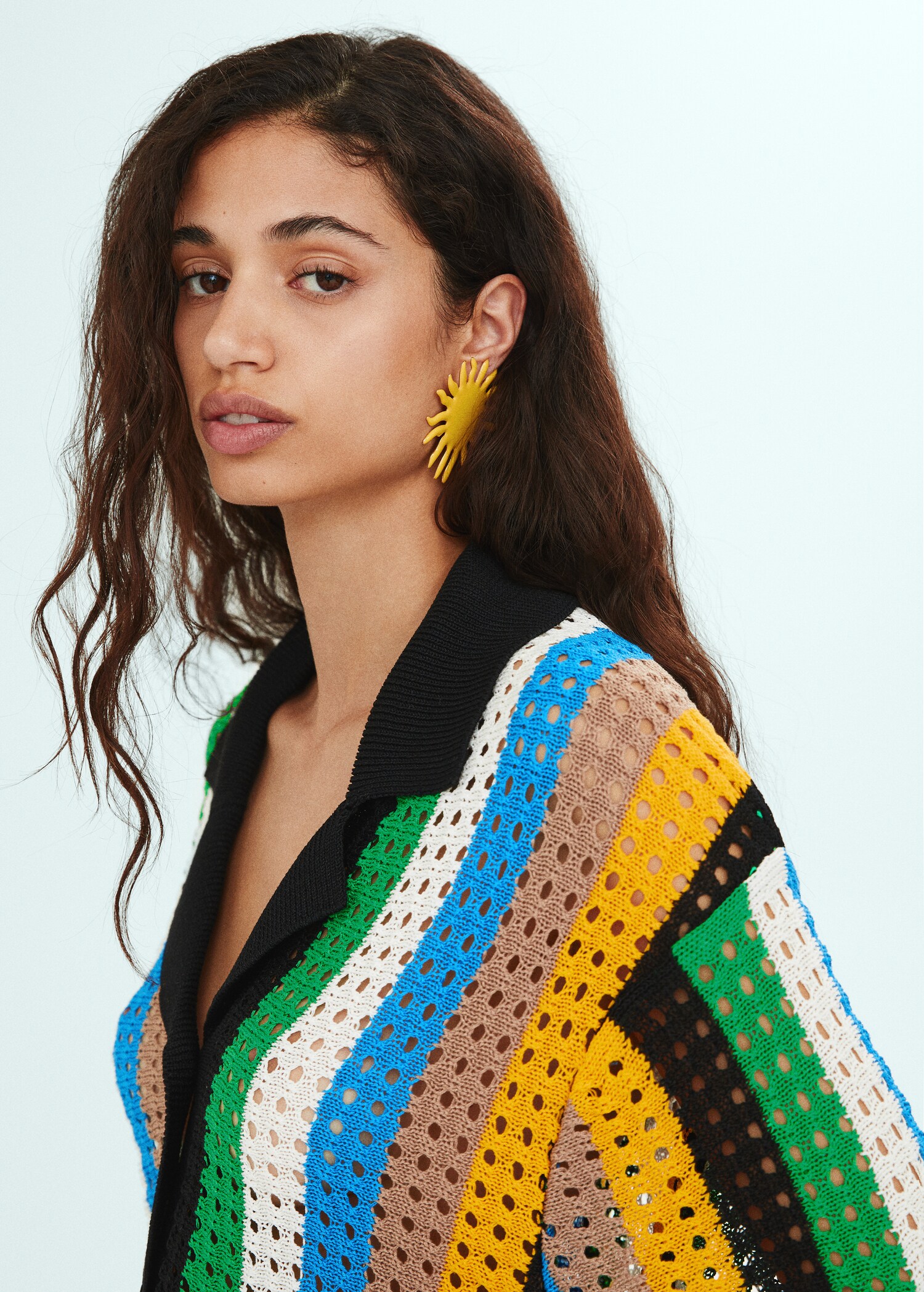 Oversized openwork knitted polo shirt - Details of the article 1