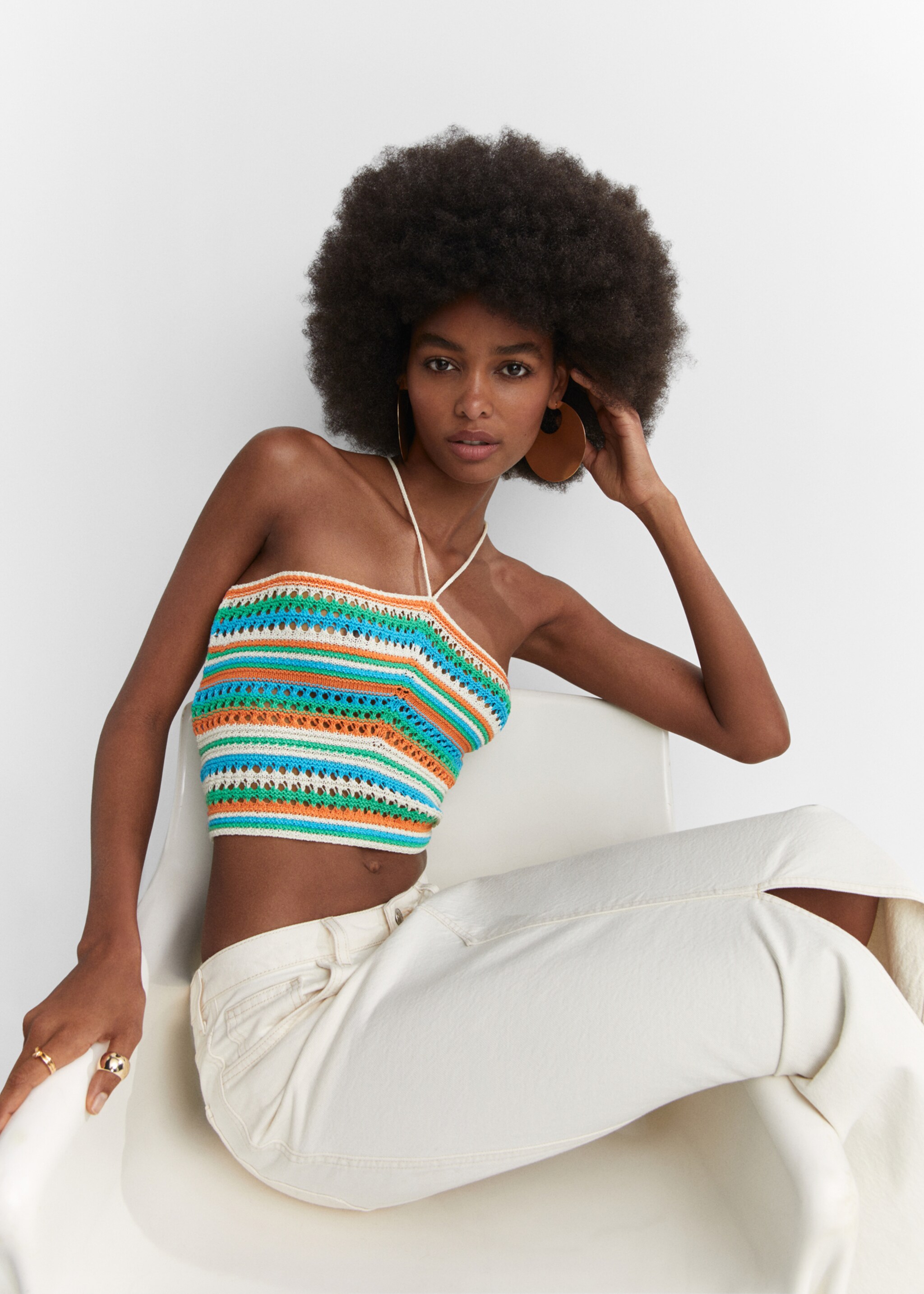 Halter neck crochet top - Details of the article 2, Pastel Green. Ref: 57010456-00.