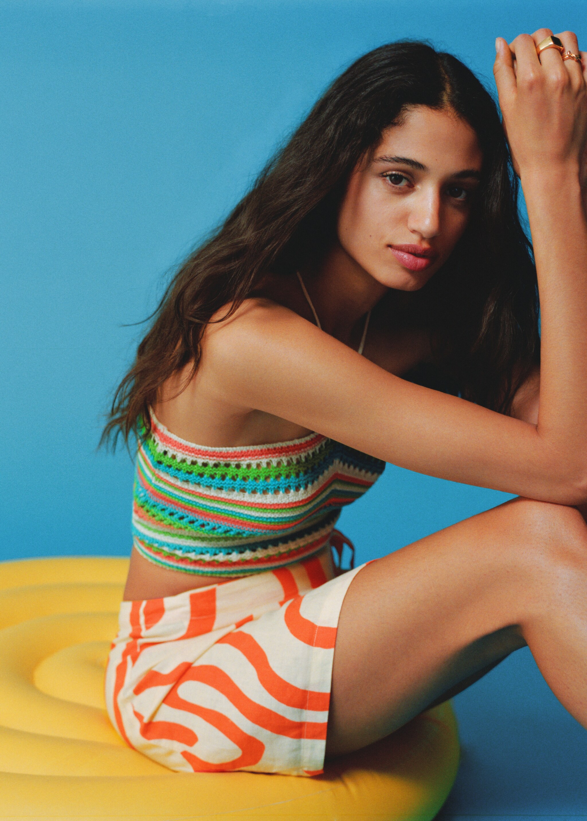 Halter neck crochet top - Details of the article 6, Pastel Green. Ref: 57010456-00.