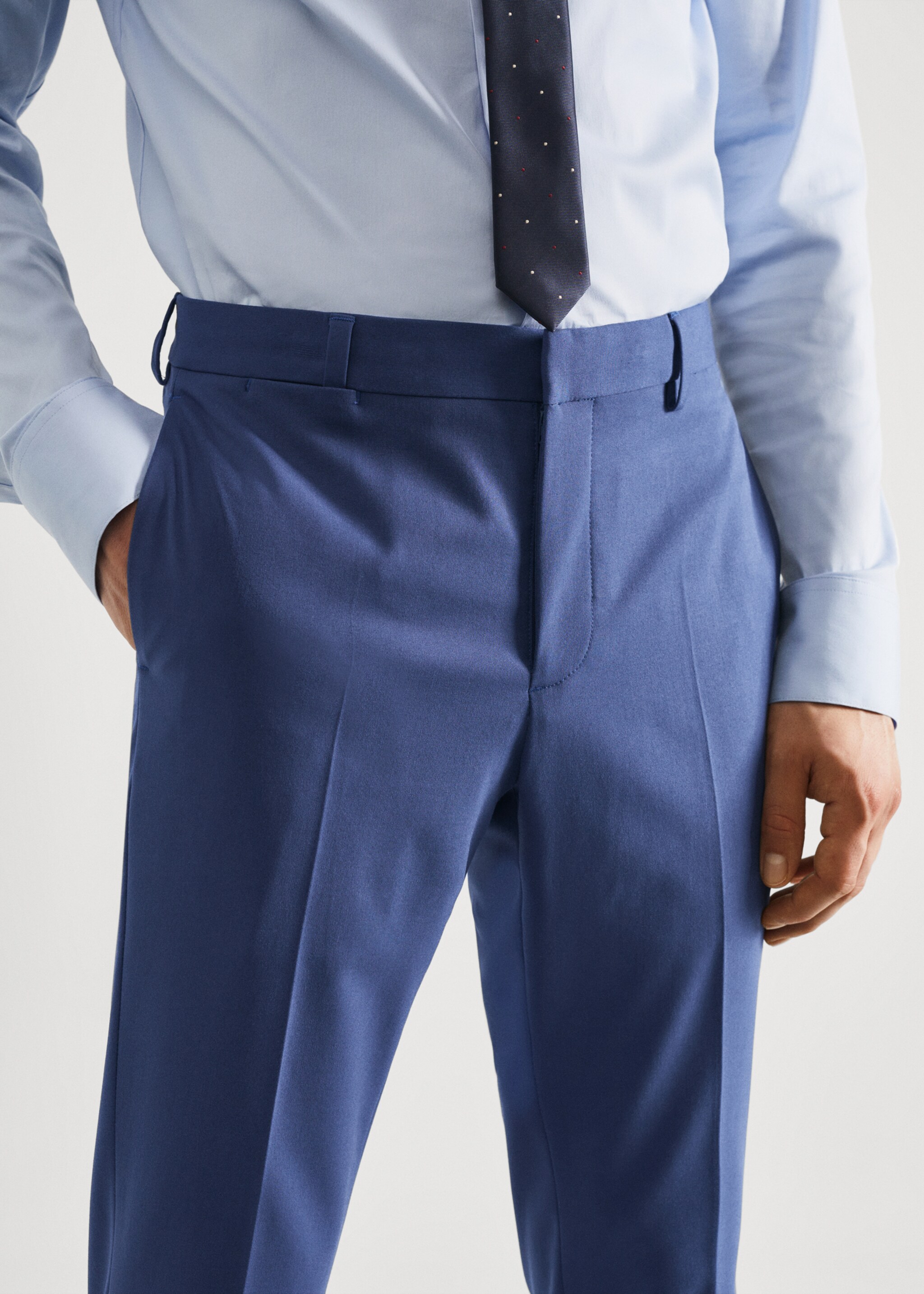Stretch fabric super slim-fit suit trousers - Details of the article 1, Sky Blue. Ref: 57010545-00.